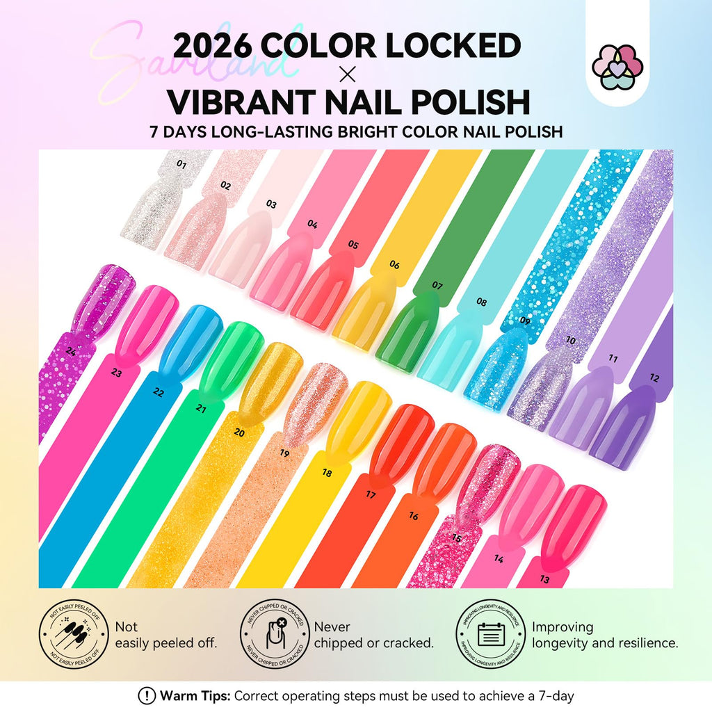 SAVILAND Neon Nail Polish Set – 24 Colors Quick Dry & Glitter Finish