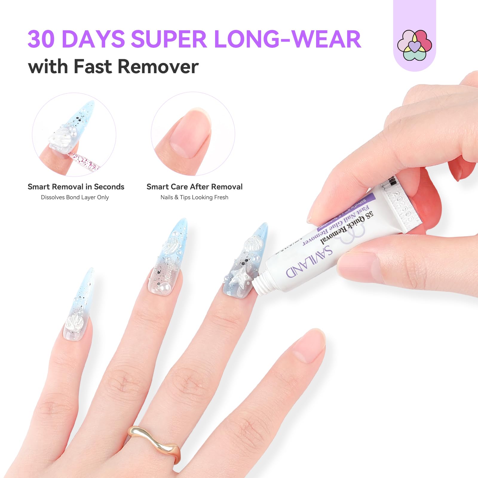 SAVILAND Solid Nail Glue Gel & Remover Kit — 10-Pack Travel-Ready Press-On Nails Tool Set