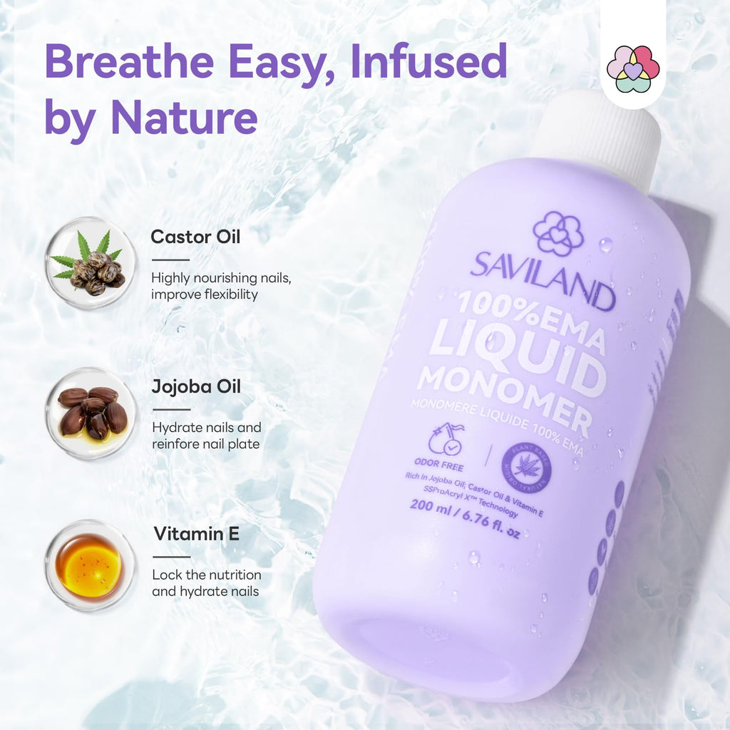 SAVILAND EMA Monomer 200ml + Ocean Breeze Odor Neutralizer 30ml (MMA-Free, Non-Yellowing) – Acrylic Liquid Set