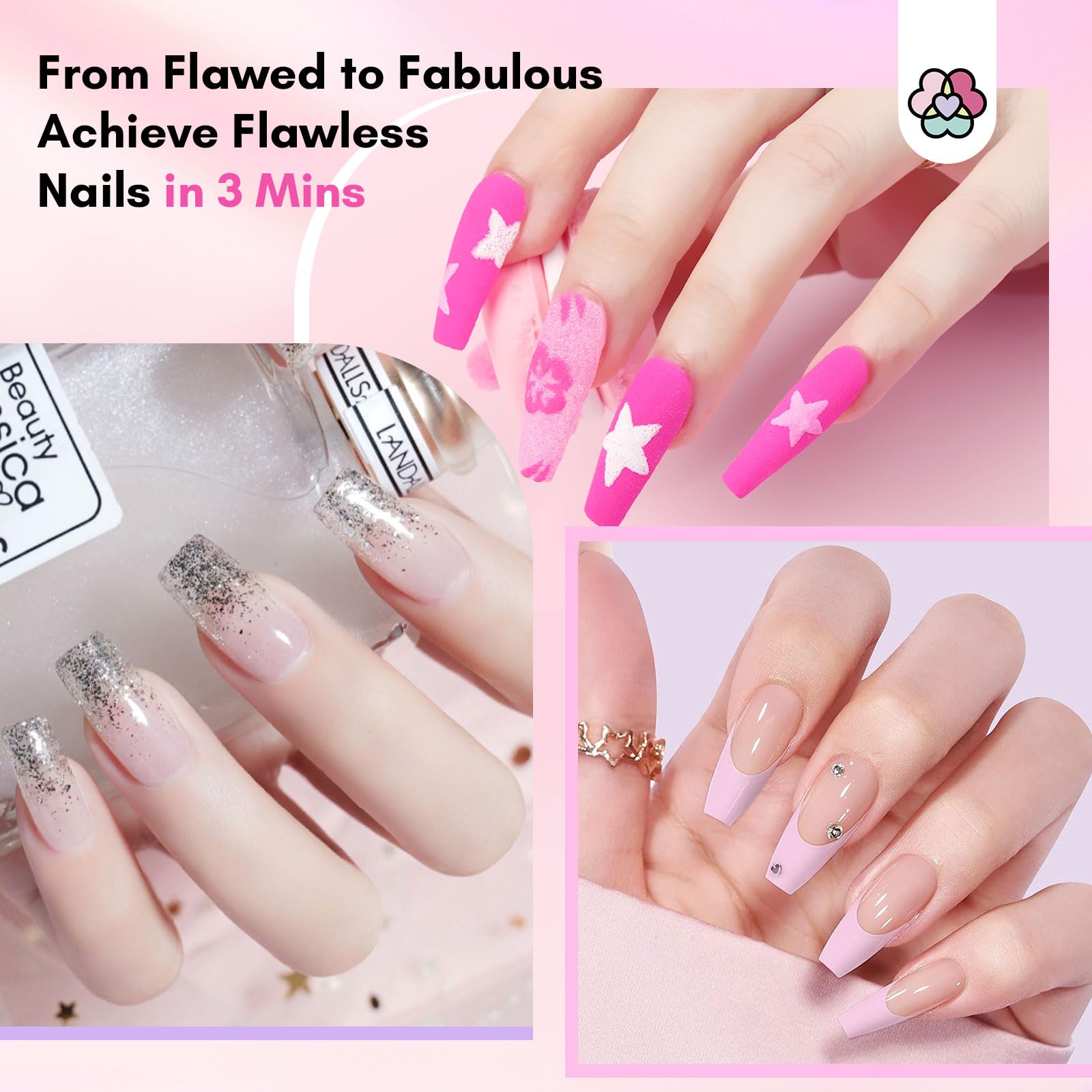 SAVILAND Nail Repair Kit 60g – Quick 3-Min Air-Dry Nail Fix (Clear & Pink Dip Powder)