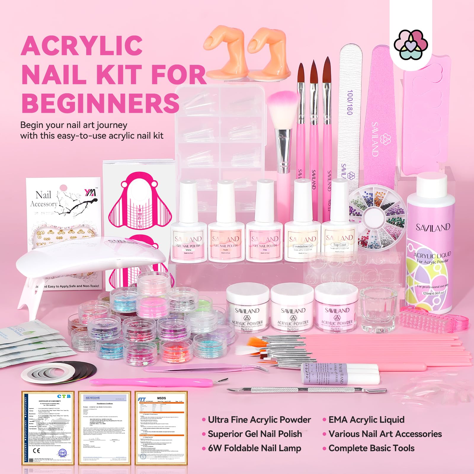 SAVILAND Acrylic Nail Kit with Everything for Beginners | Home Salon DIY Set