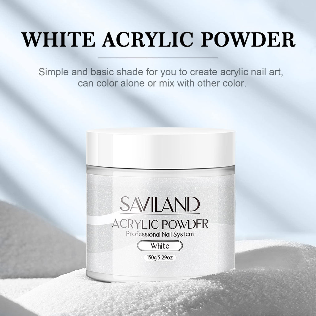 SAVILAND White Acrylic Nail Powder 150g – Large Capacity for DIY & Salon Use (No Lamp Needed)