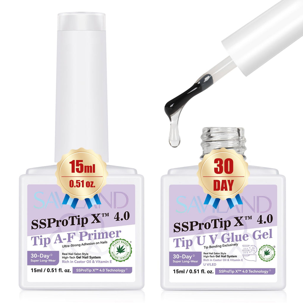 SAVILAND Gel Nail Glue & Nail Primer Set | SSProTip 4.0, 30-Day Strong Adhesion