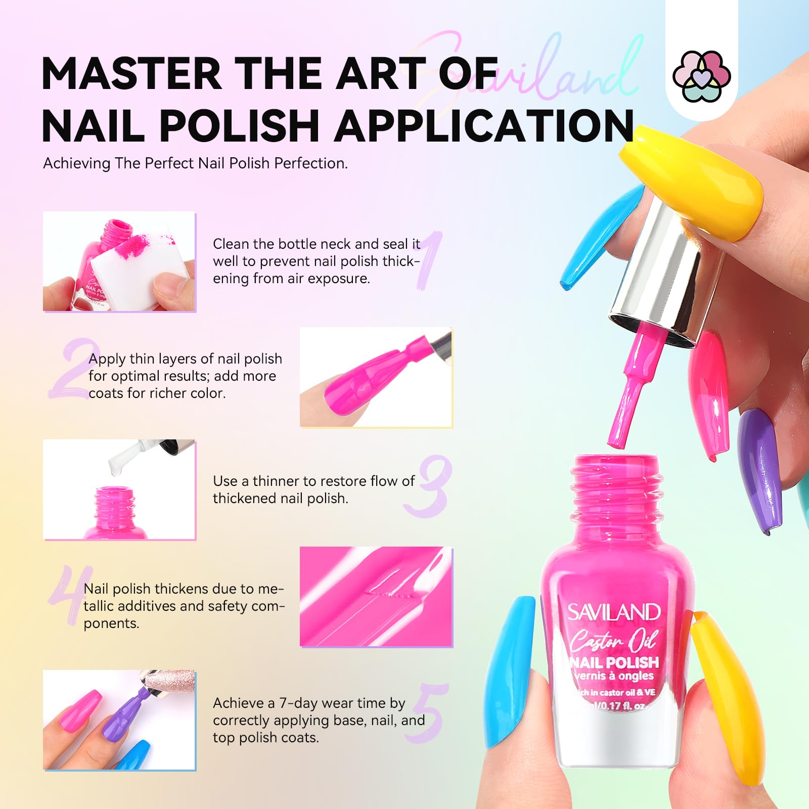 SAVILAND Neon Nail Polish Set – 24 Colors Quick Dry & Glitter Finish