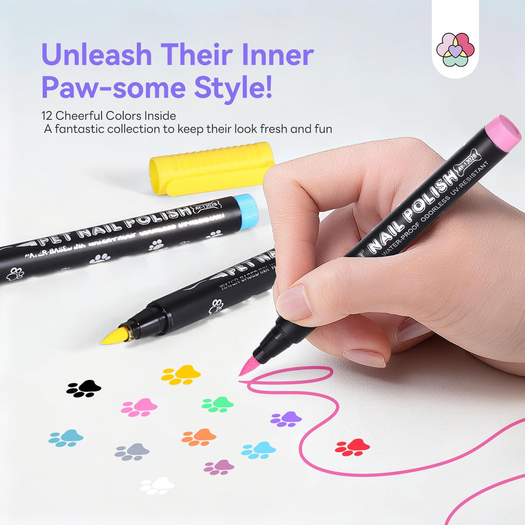 SAVILAND Dog Nail Polish Pens – 12-Color Quick-Dry Pet Nail Art Set