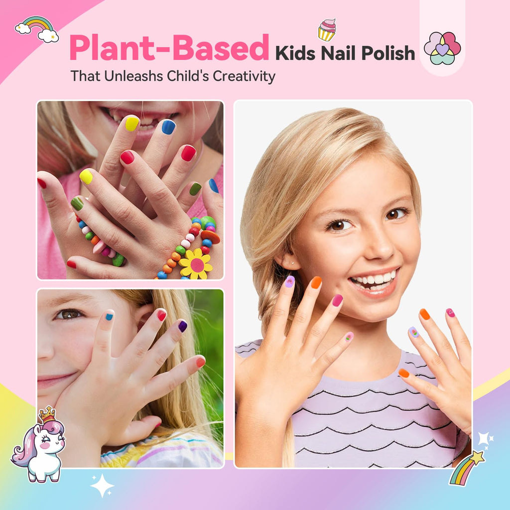 SAVILAND Glamkids 12-Color Quick-Dry Nail Polish Set – Water-Based Peel-Off, Non-Toxic for Kids 5–12