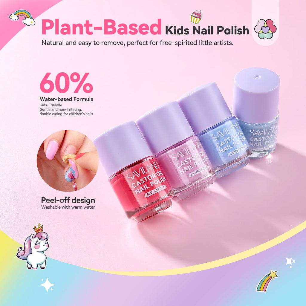 SAVILAND Glamkids 12-Color Quick-Dry Nail Polish Set – Water-Based Peel-Off, Non-Toxic for Kids 5–12