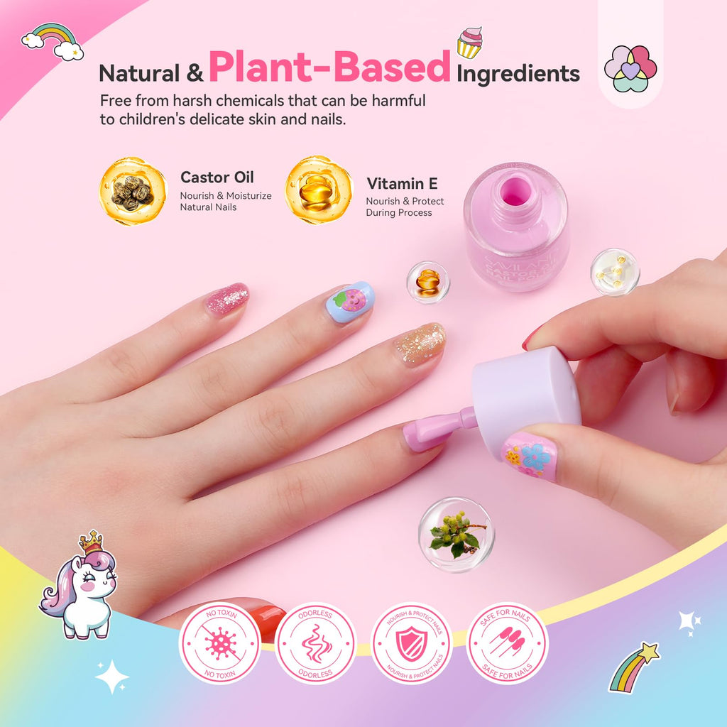 SAVILAND Glamkids 12-Color Quick-Dry Nail Polish Set – Water-Based Peel-Off, Non-Toxic for Kids 5–12