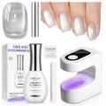 SAVILAND Glassy Cat Eye One-Step Gel Polish Kit – 5-in-1 Jelly Silver Magnetic Gel with Fast-Curing Mini UV Lamp (15ml)