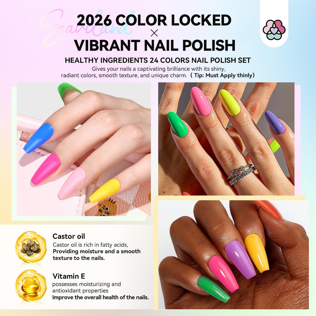 SAVILAND Neon Nail Polish Set – 24 Colors Quick Dry & Glitter Finish