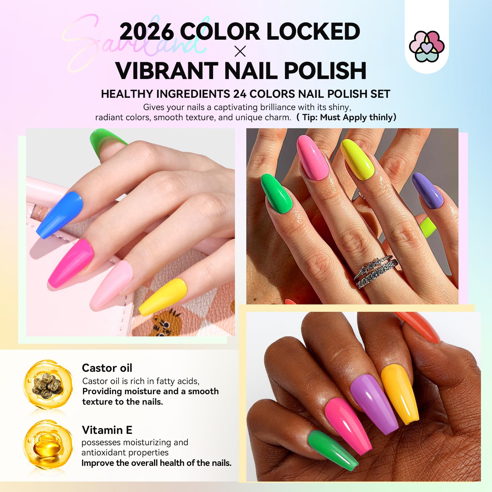 SAVILAND Neon Nail Polish Set – 24 Colors Quick Dry & Glitter Finish