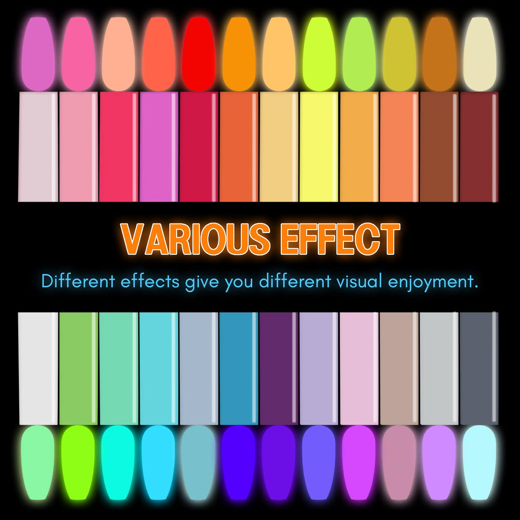 SAVILAND Glow in the Dark Nail Polish Set — 24 Neon Gel Colors, UV Quick-Dry, Reflective Glow