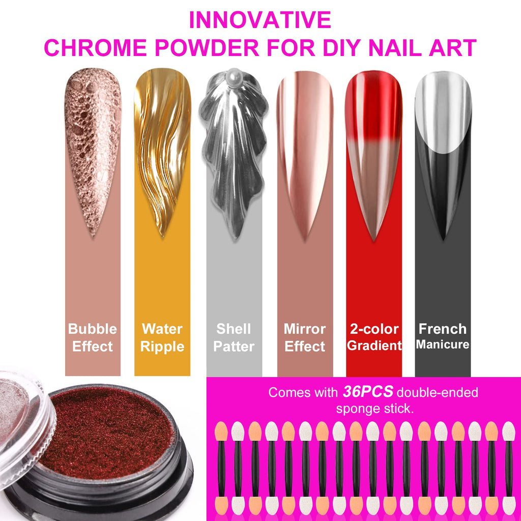 Saviland Chrome Nail Powder Set – 36 Colors, Mirror & Holographic Finish