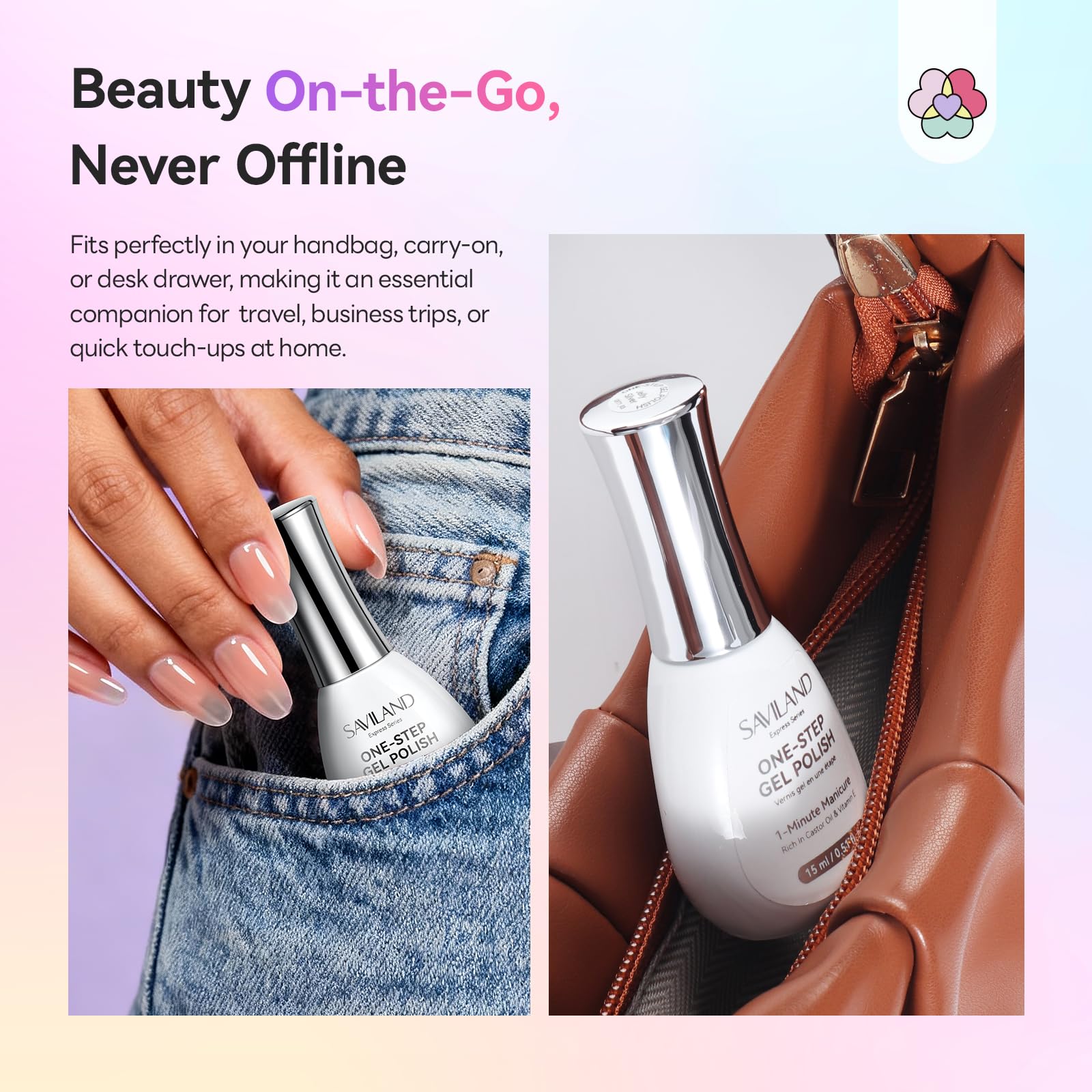 SAVILAND One-Step Gel Nail Polish Kit – Sheer Jelly Nude 5-in-1, Quick-Cure UV Lamp, Home DIY Manicure