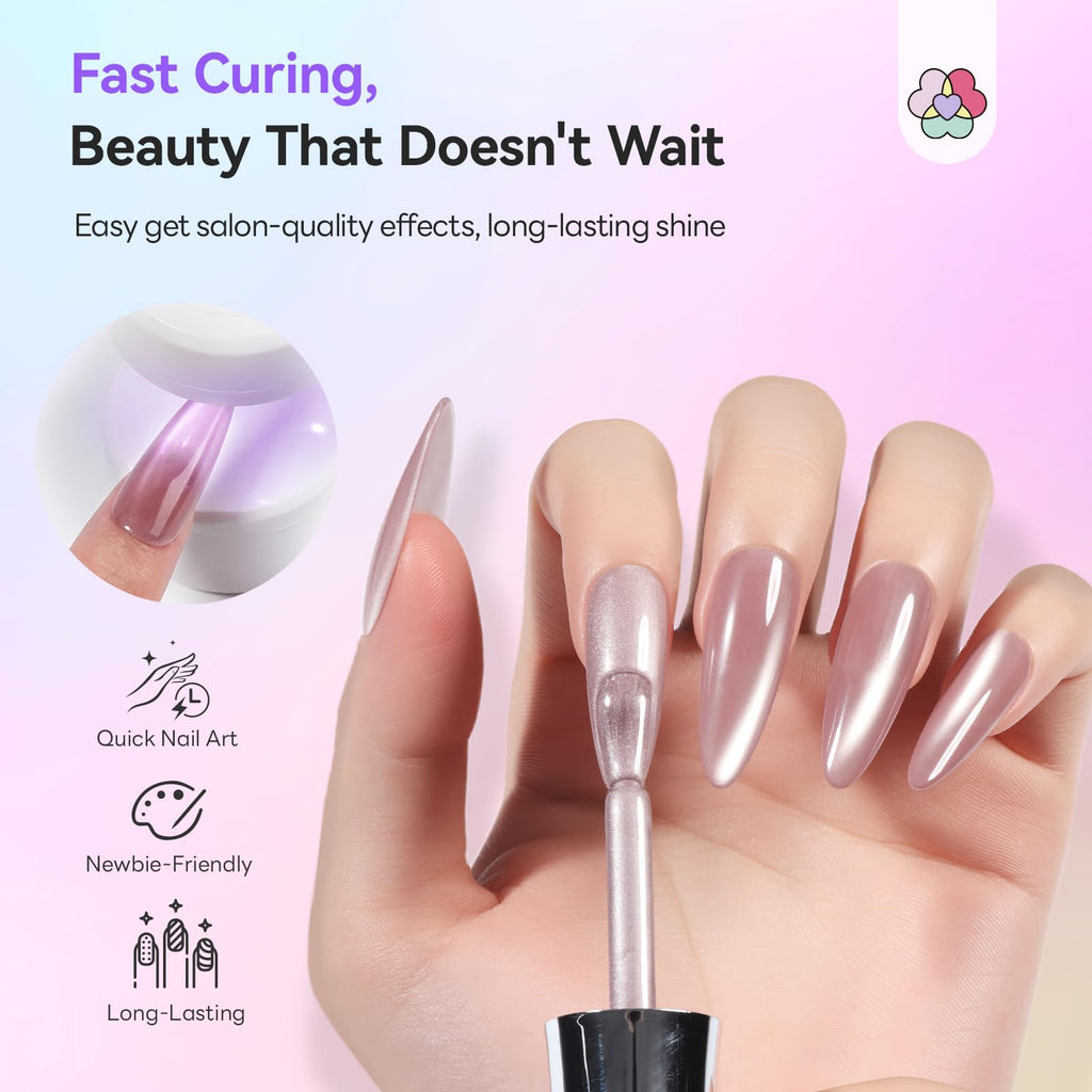 SAVILAND One-Step Gel Nail Polish Kit – Lilac Haze Cat Eye 5-in-1 Gel with Mini UV Lamp (15ml)