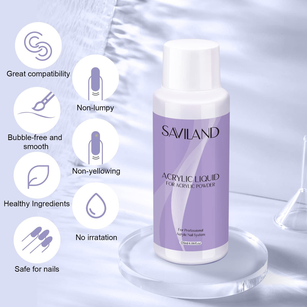 SAVILAND Monomer Acrylic Liquid 4 oz – Non-Yellowing & Fast-Drying for Nail Extensions