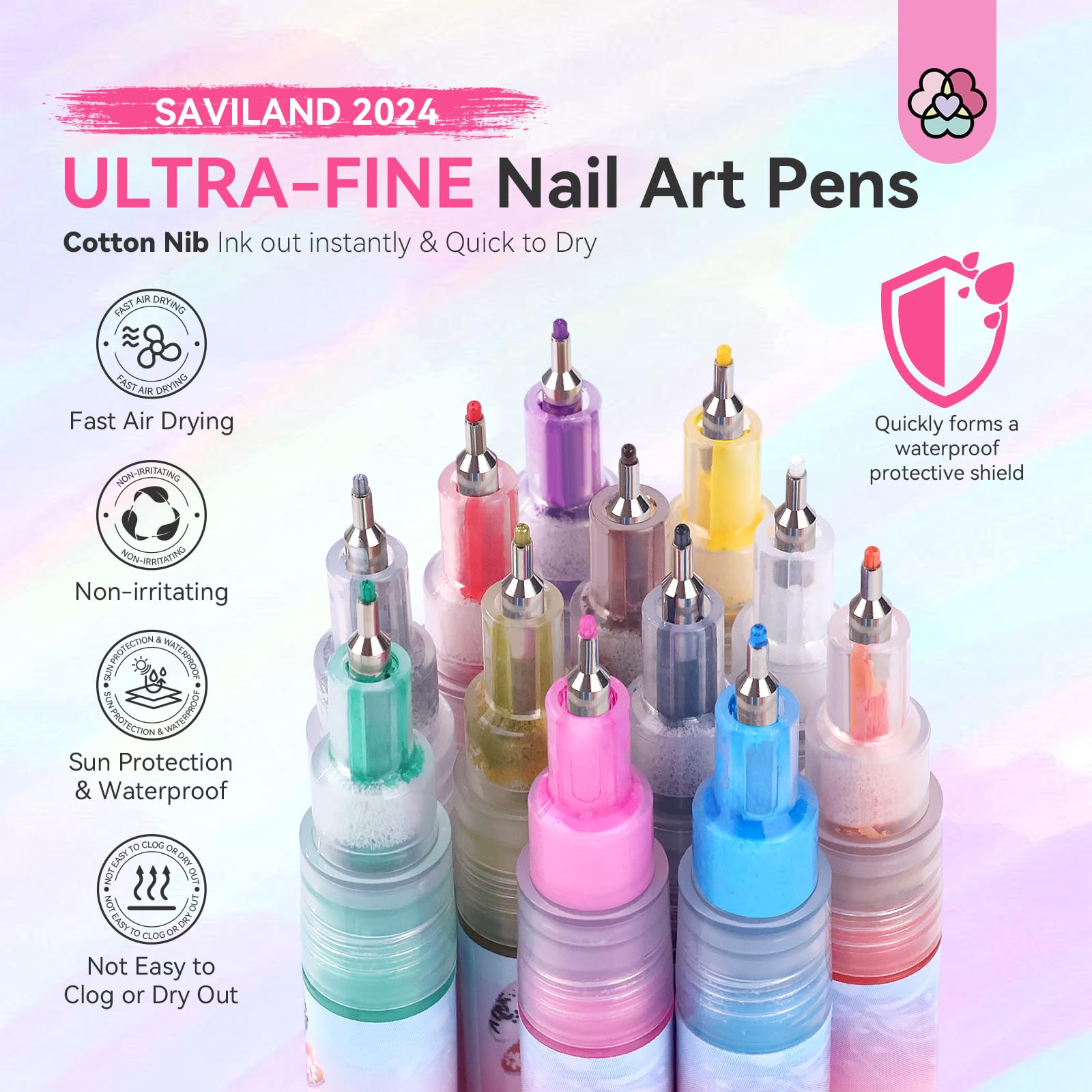 SAVILAND 12-Color Nail Art Pens Set – 0.5mm Quick-Dry Nail Polish Markers for DIY Nail Art