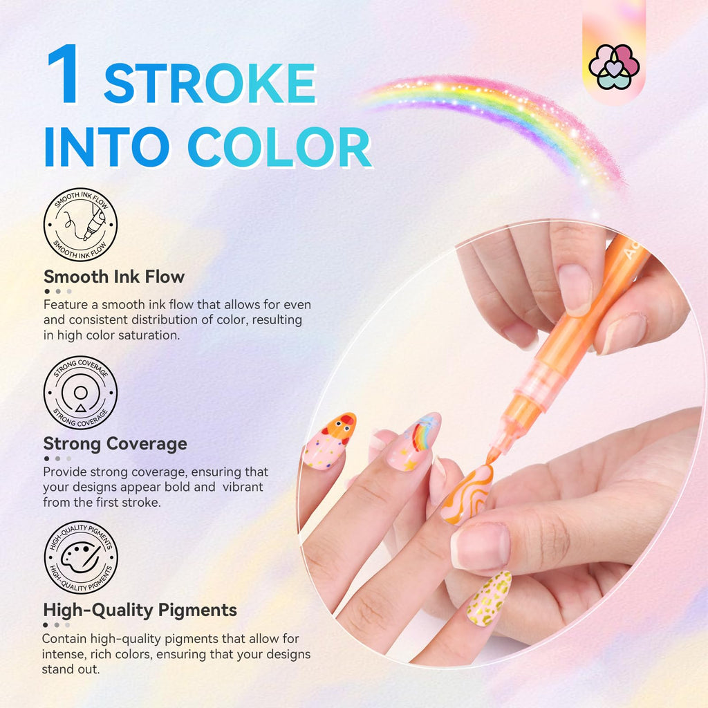 SAVILAND Nail Art Pens Set – 12 Colors, 0.7mm Fine Tip for Precise DIY Nail Art
