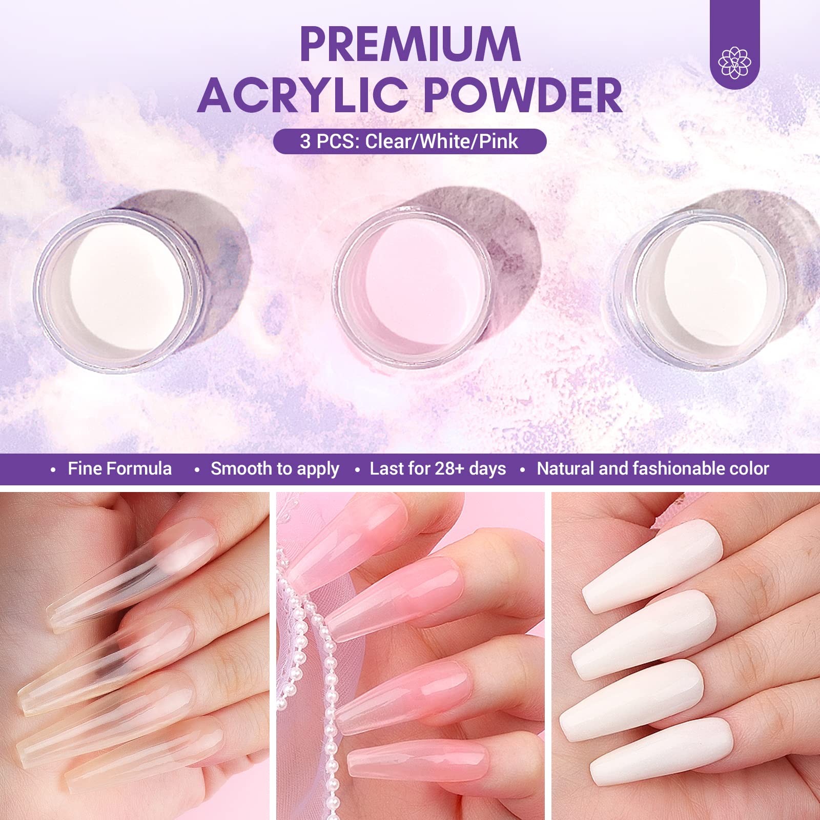 SAVILAND Acrylic Nail Kit with Drill Included – Clear, White & Pink Colors for DIY Nail Extensions