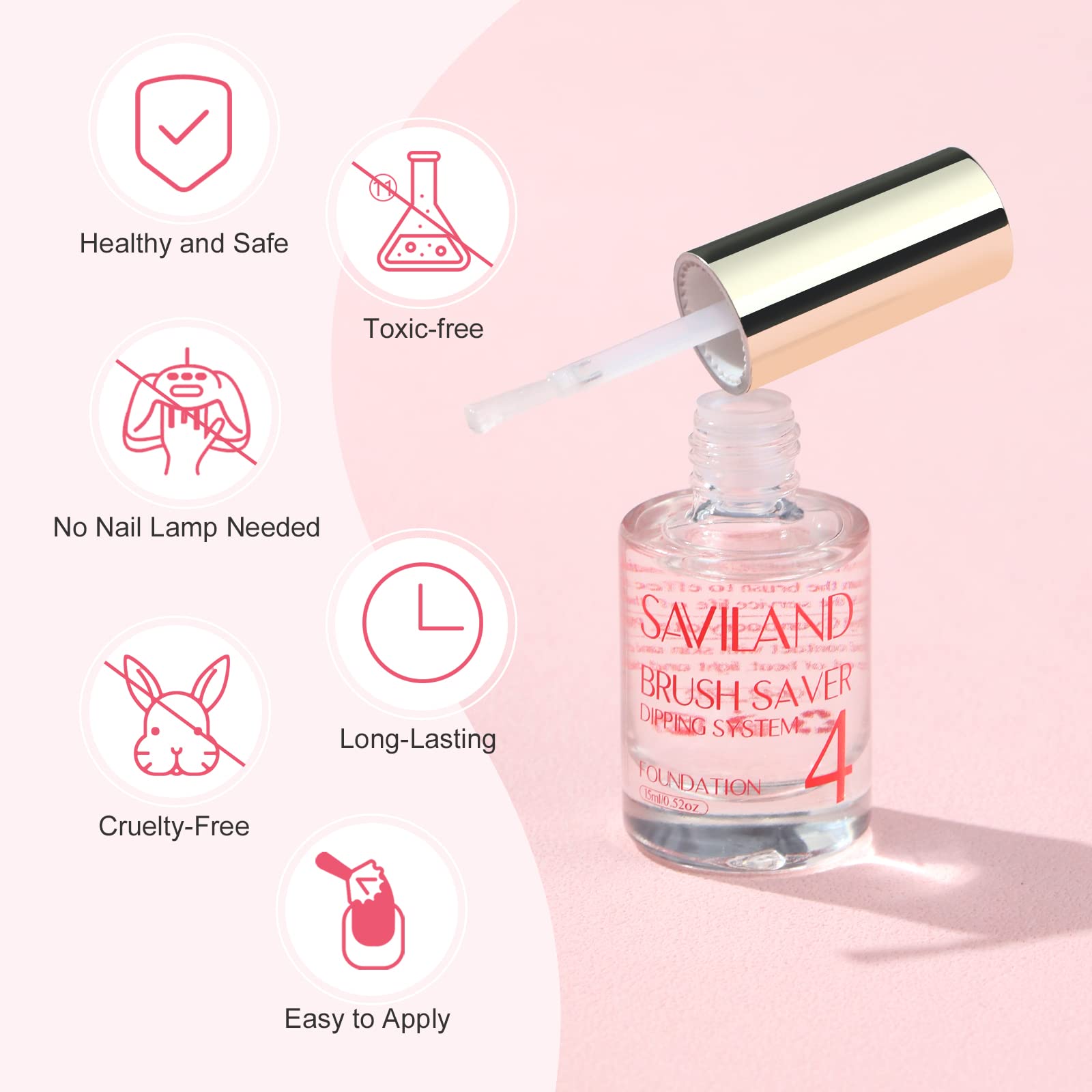 SAVILAND Dip Powder Liquid Set – HEMA-Free Base/Top Coat, Activator, Brush Saver, Nail Files (10 Pcs)