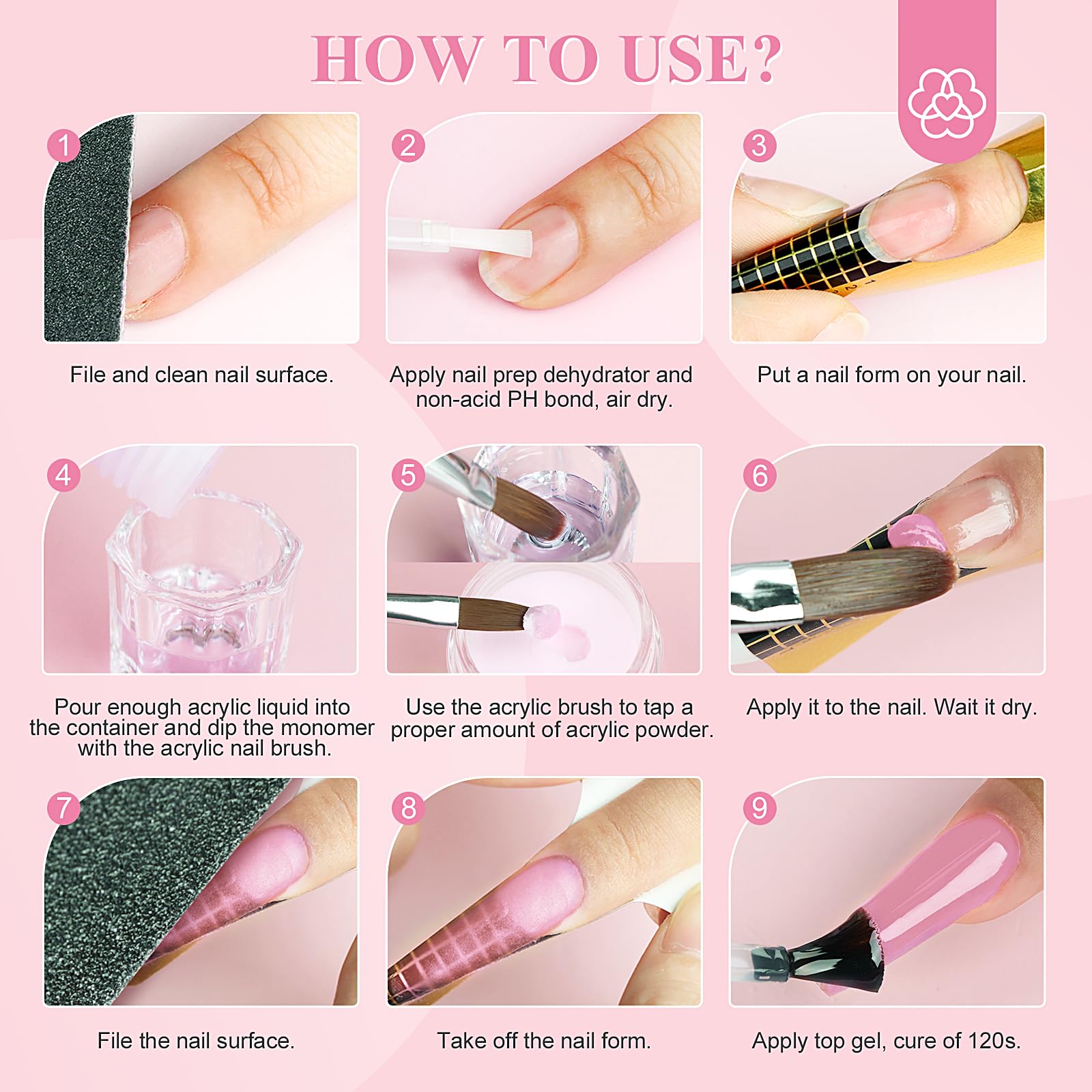 SAVILAND Acrylic Nail Kit Starter Set — Beginner Home Kit with Pink/White/Clear Powders, 50ml Liquid