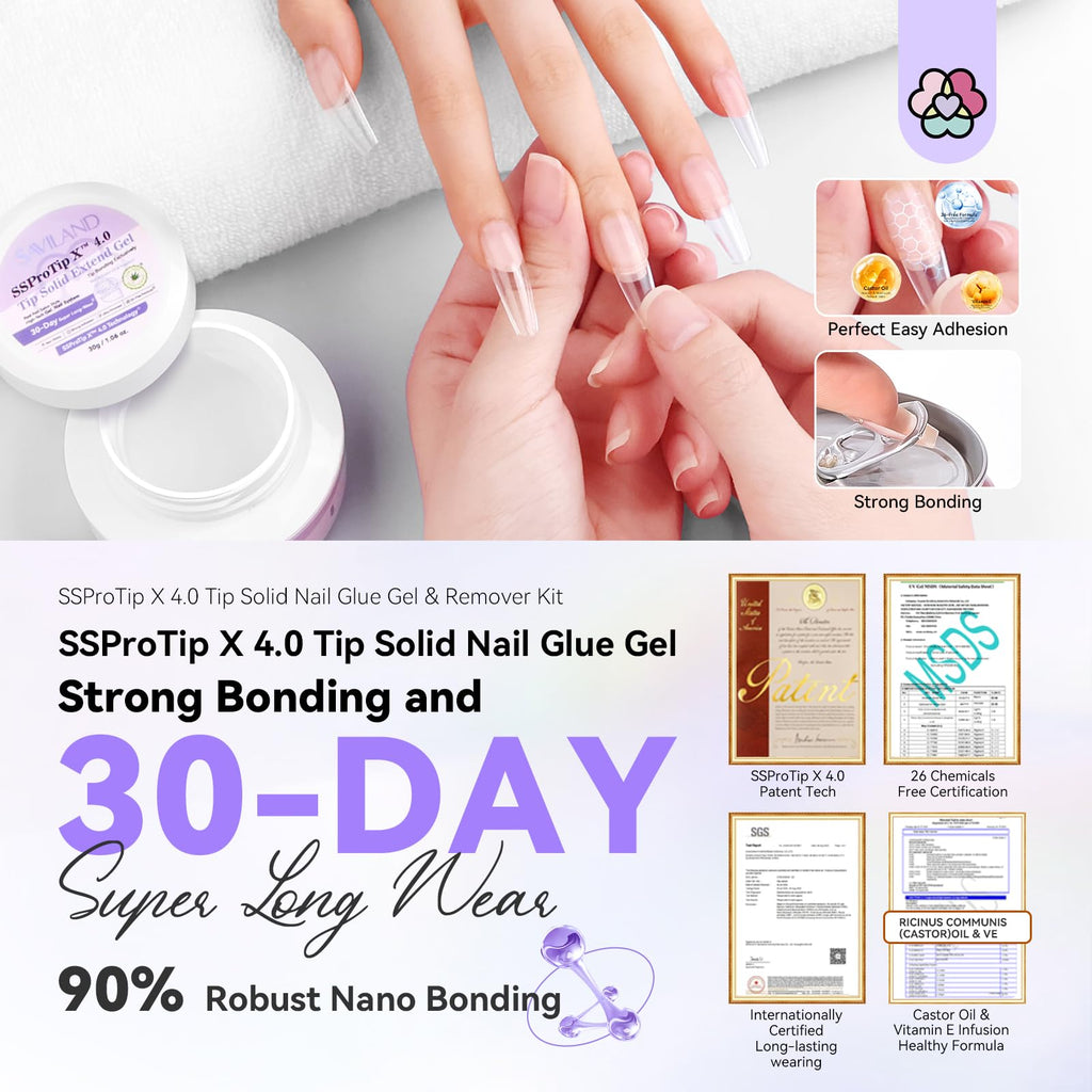 SAVILAND Nail Glue Gel & Remover Kit – Quick Press-On Bond & Removal (30 g)