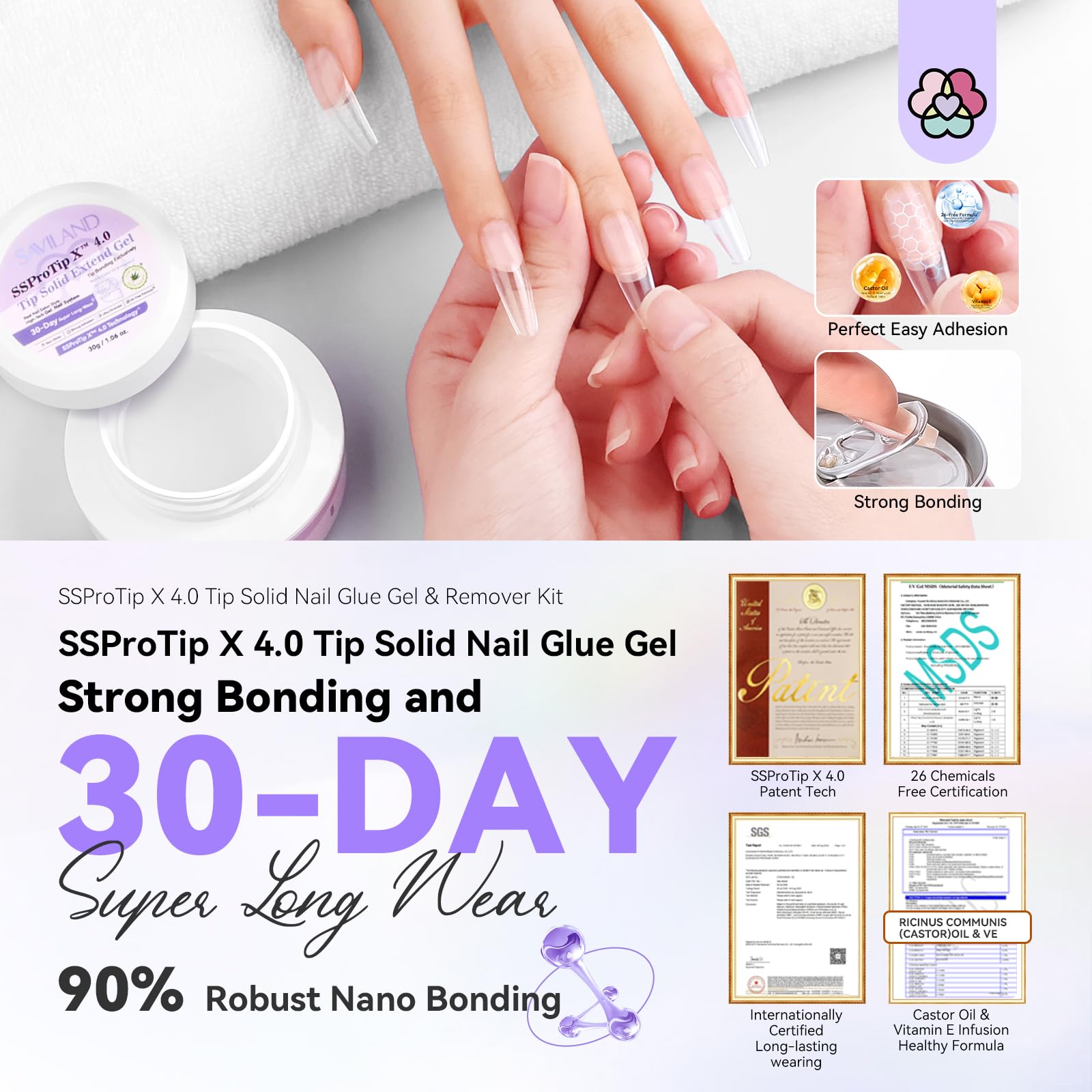 SAVILAND Nail Glue Gel & Remover Kit – Quick Press-On Bond & Removal (30 g)