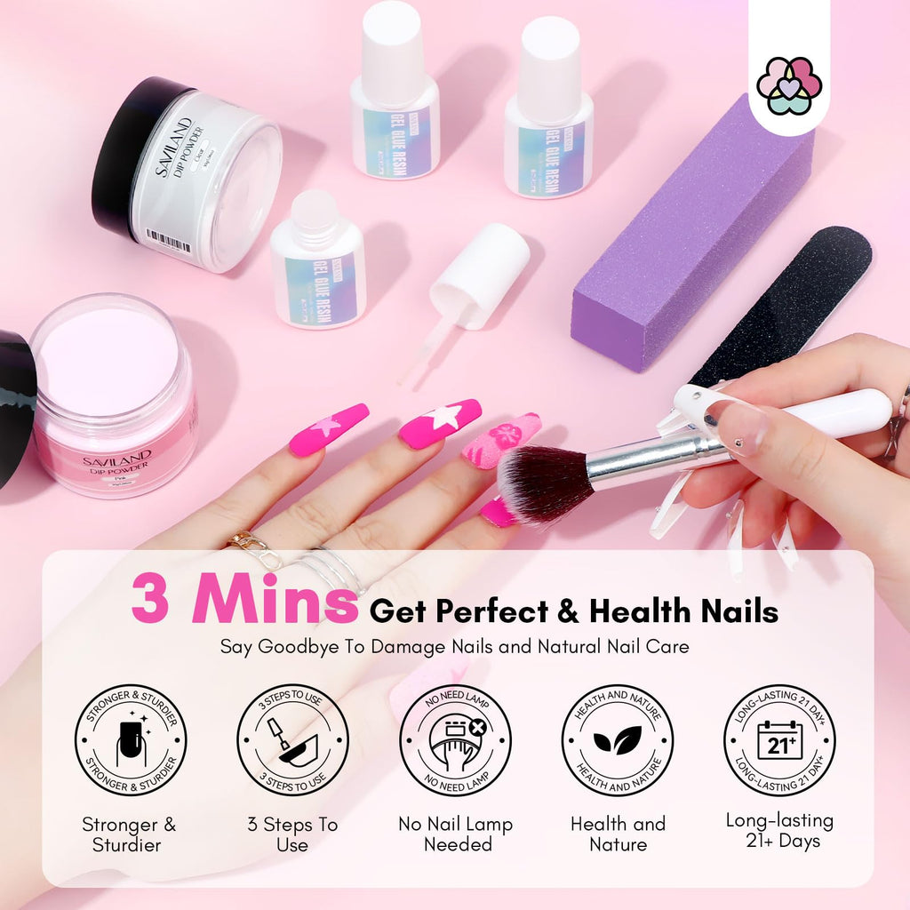 SAVILAND Nail Repair Kit 60g – Quick 3-Min Air-Dry Nail Fix (Clear & Pink Dip Powder)