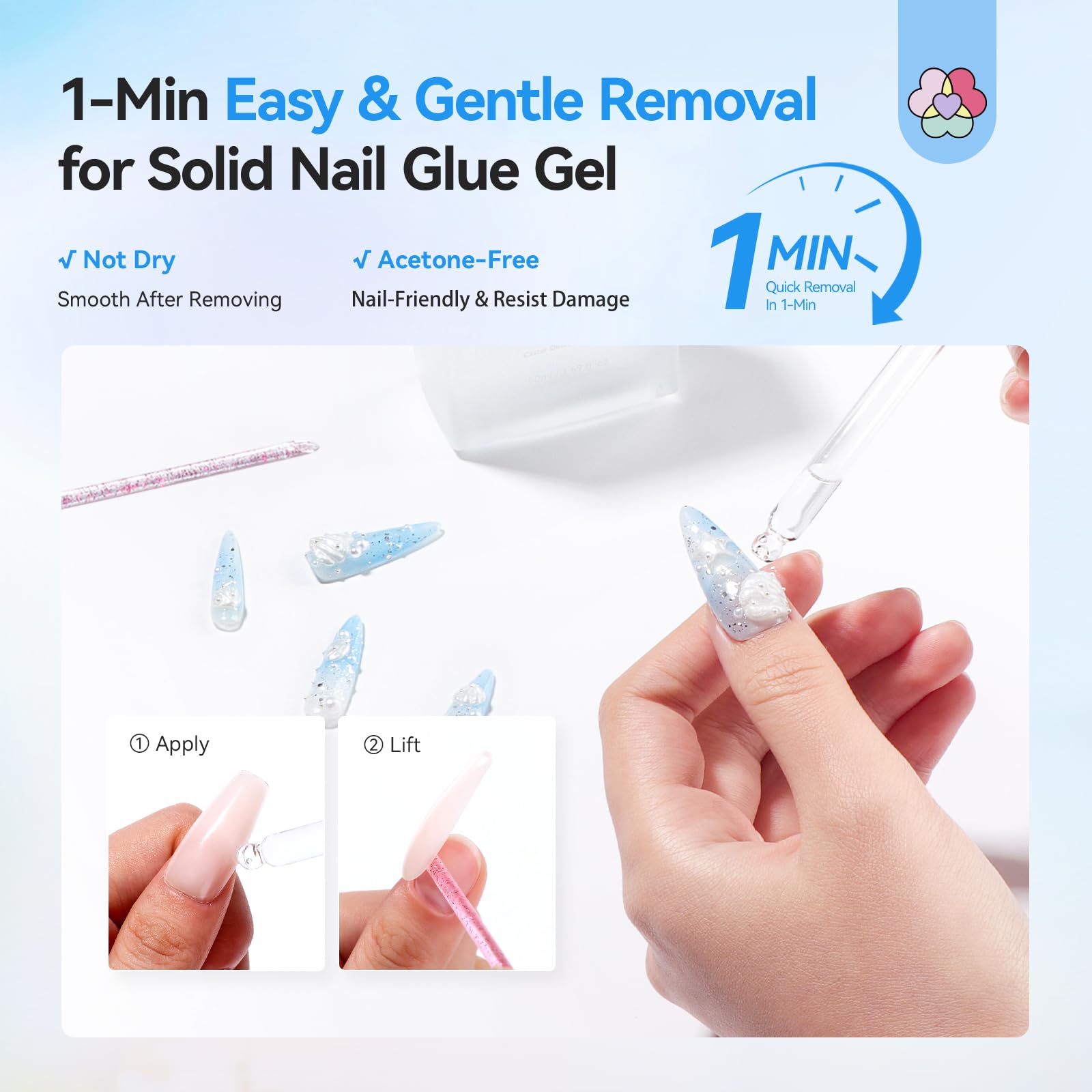 SAVILAND Nail Glue Remover for Press-On Nails – 50 ml, Non-Acetone, Odor-Free with Castor Oil