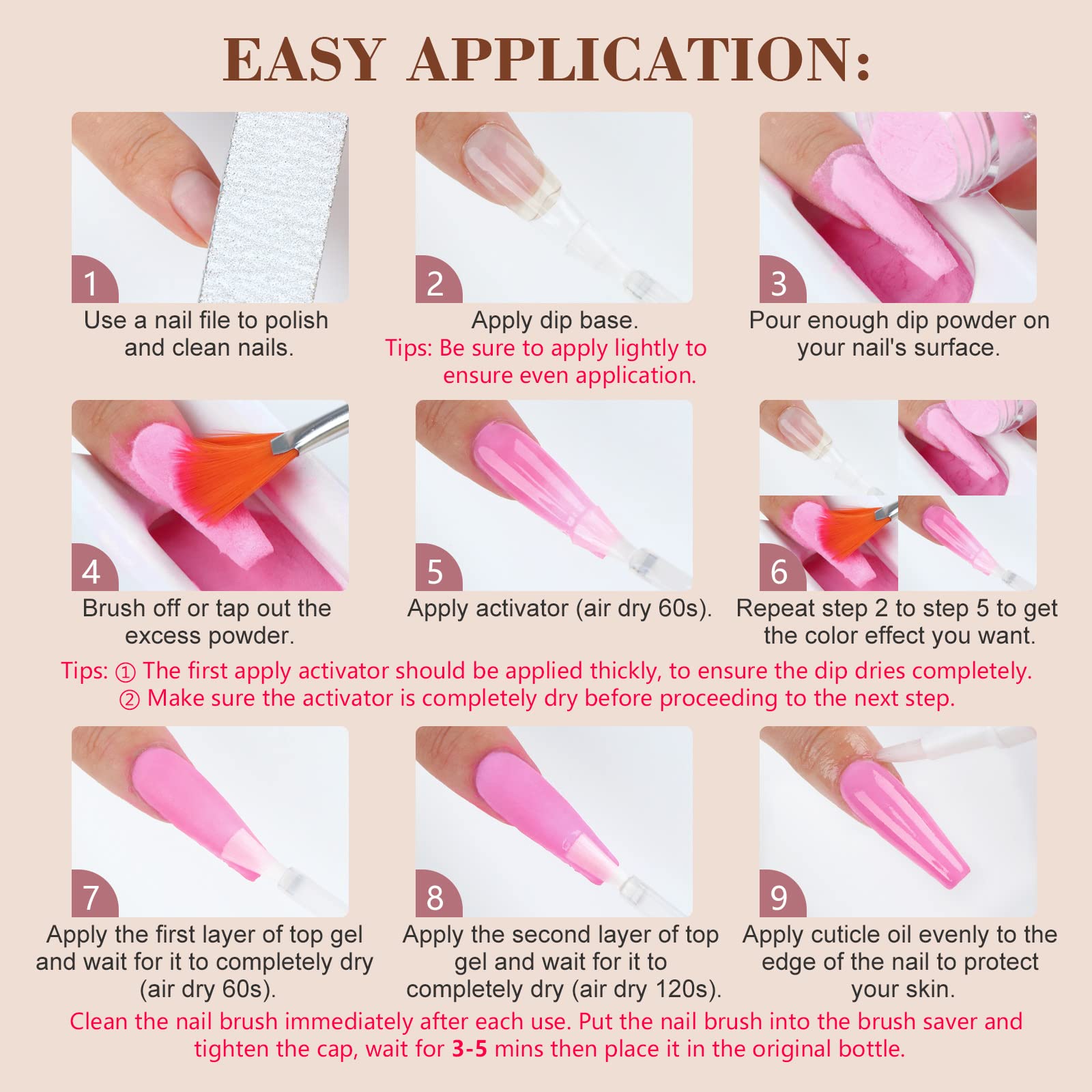 SAVILAND 49 PCS Dip Nails Starter Kit – 40 Colors, Air-Dry Formula, Base, Top Coat & Activator