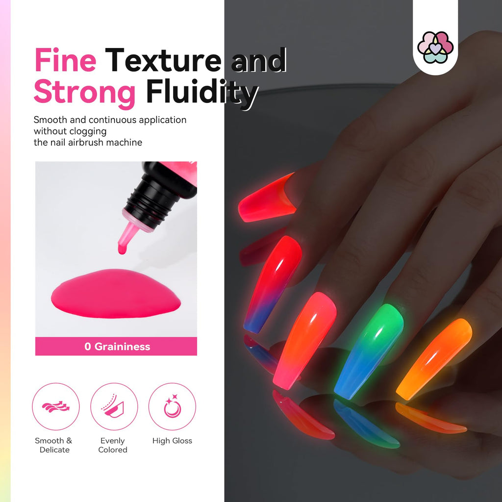 SAVILAND Airbrush Gel Nail Polish Hema-Free – 12 Fluorescent Shades, Non-Acetone, 30s Cure