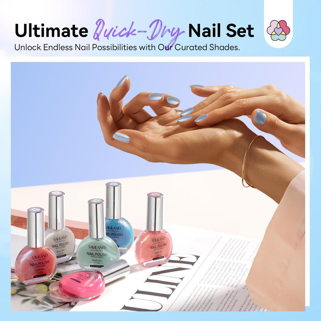 SAVILAND Pearlescent Nail Polish Set – 6-Color Quick-Dry Mermaid Nail Lacquer with Castor Oil (12-Free) – Aurora Collection