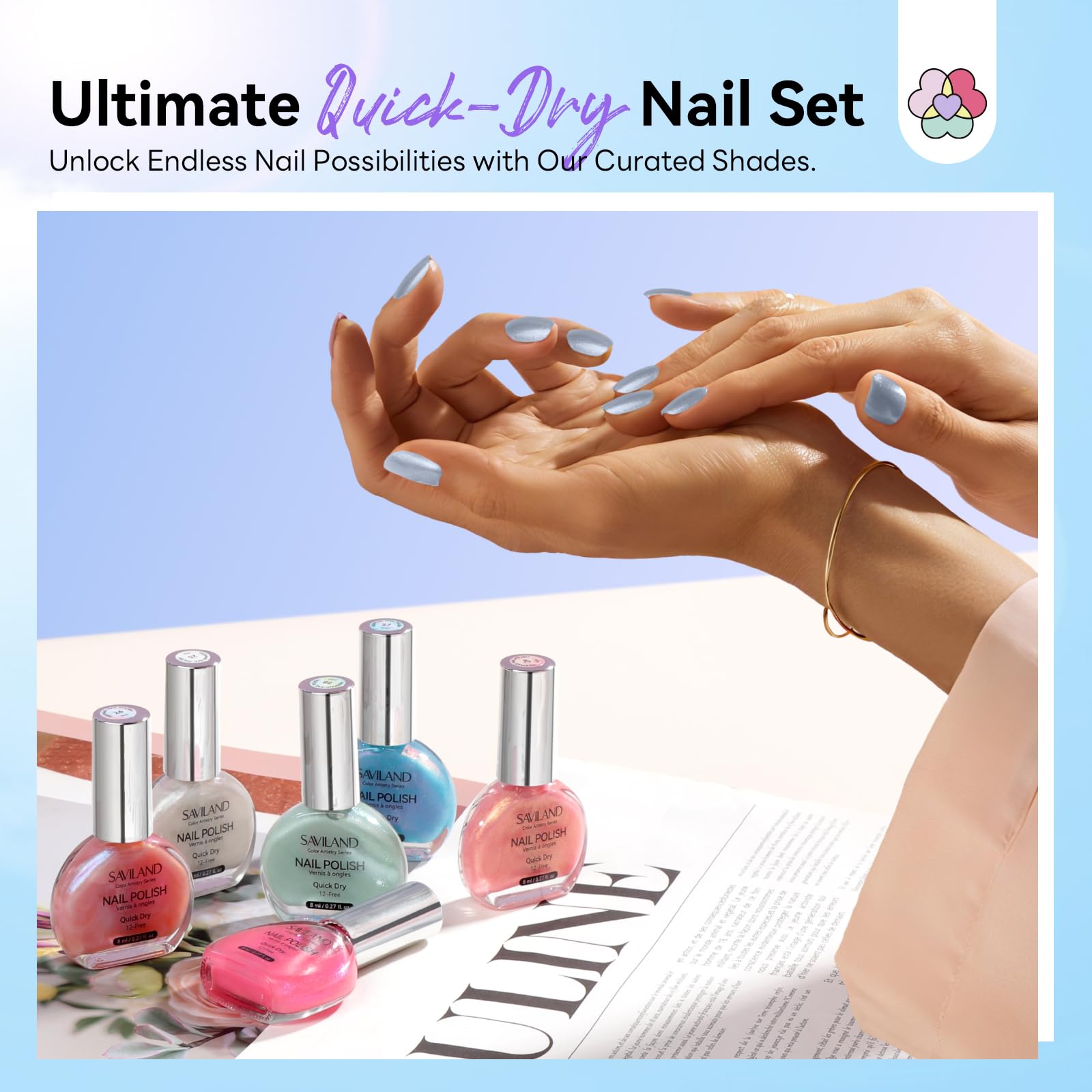 SAVILAND Pearlescent Nail Polish Set – 6-Color Quick-Dry Mermaid Nail Lacquer with Castor Oil (12-Free) – Aurora Collection