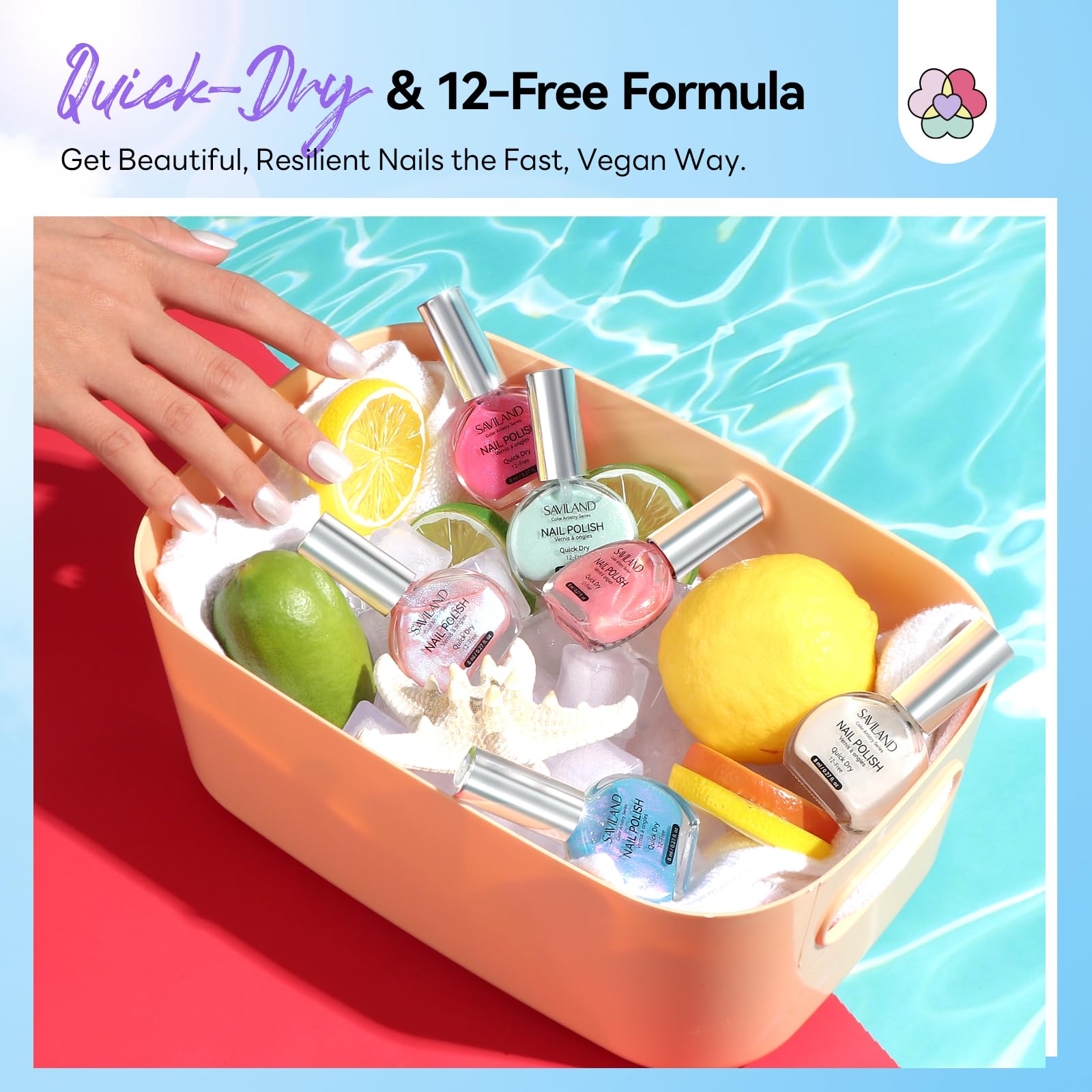 SAVILAND Pearlescent Nail Polish Set – 6-Color Quick-Dry Mermaid Nail Lacquer with Castor Oil (12-Free) – Aurora Collection