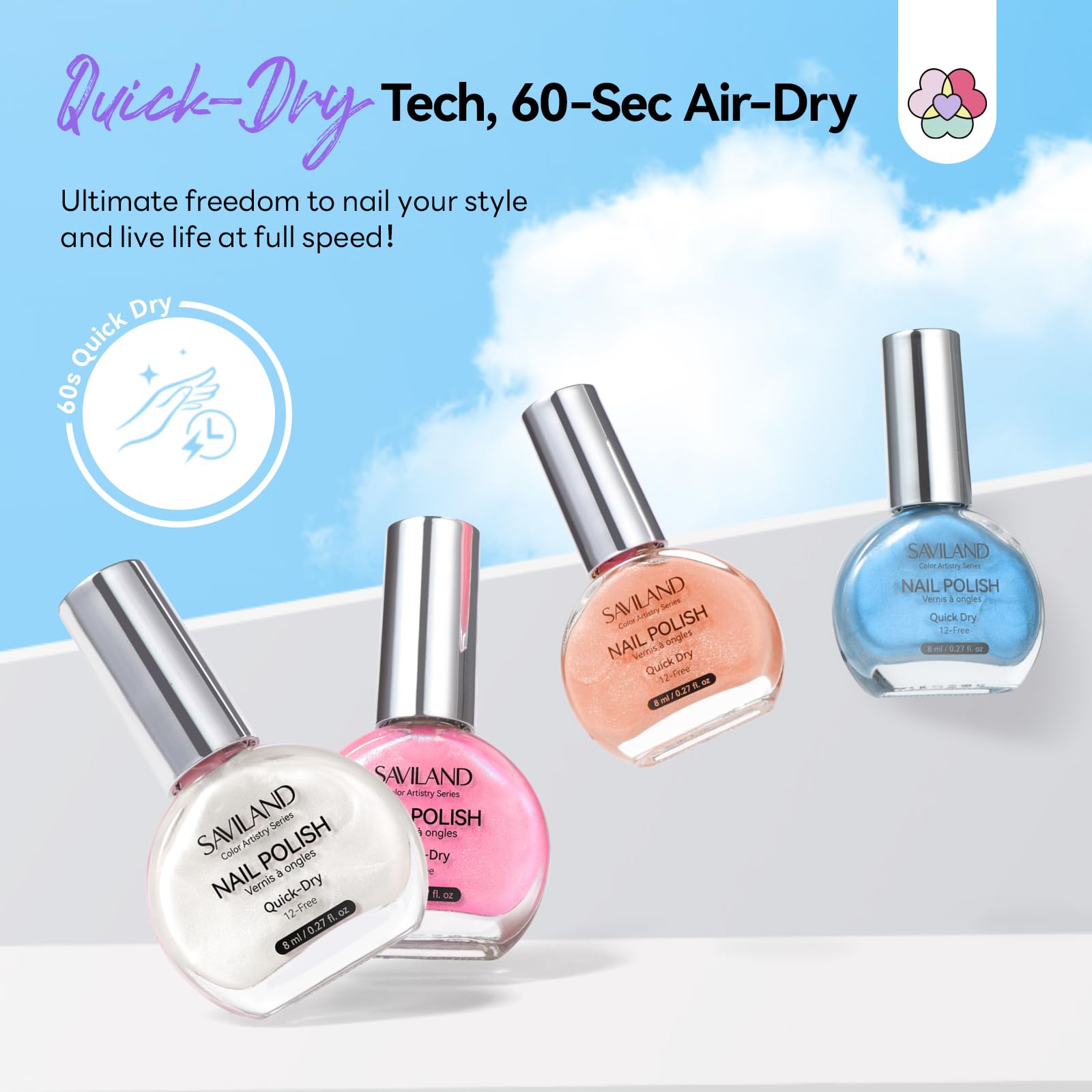 SAVILAND Pearlescent Nail Polish Set – 6-Color Quick-Dry Mermaid Nail Lacquer with Castor Oil (12-Free) – Aurora Collection