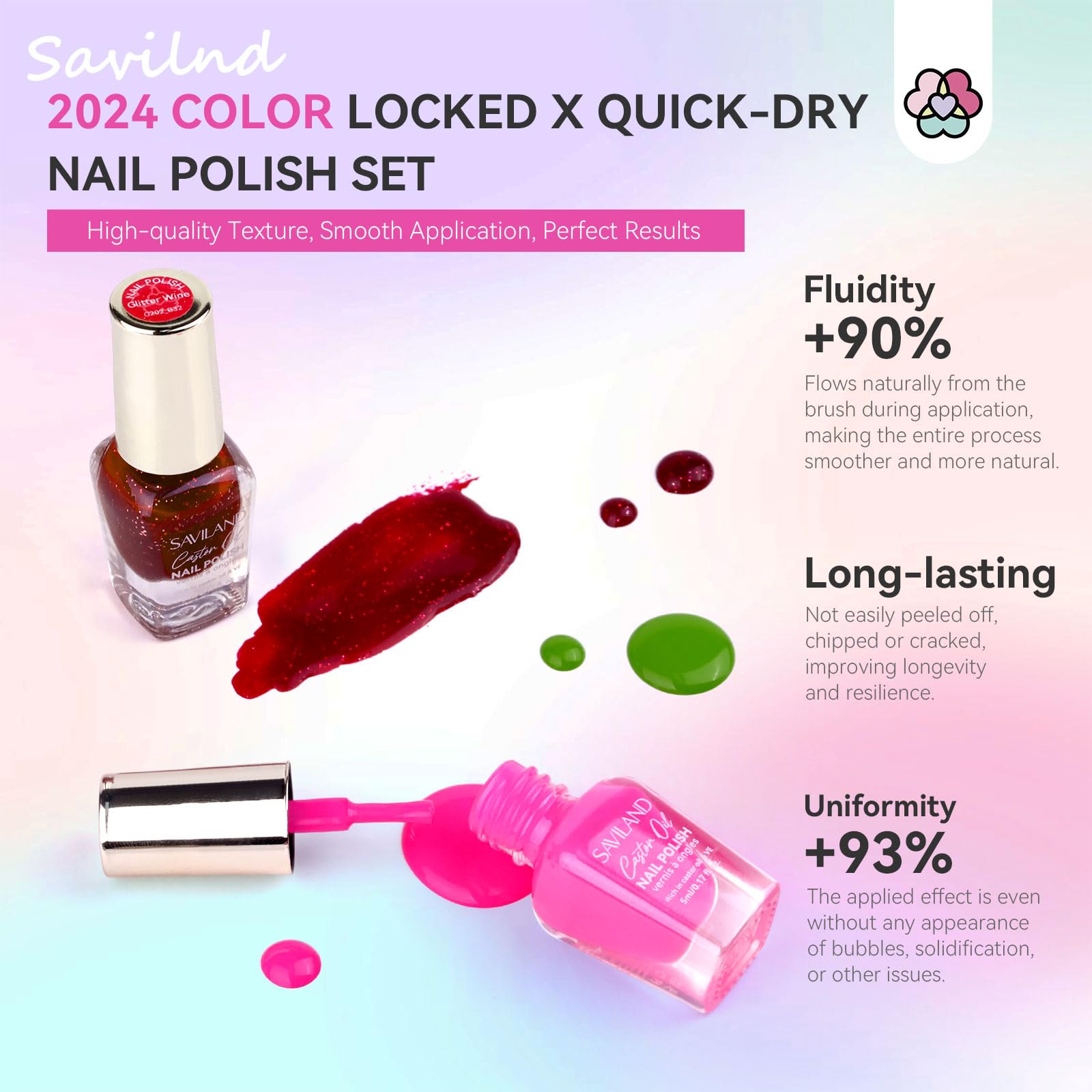 SAVILAND Nail Polish Set Air-Dry: 36 Colors, Base & Top Coat, Beginner Friendly