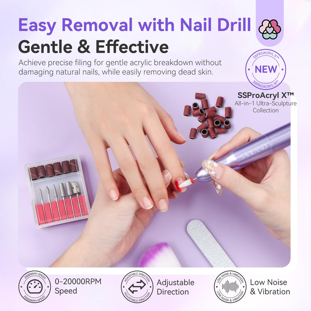 SAVILAND Pro Nail Kit: 30-Day Wear Acrylic System with Electric Drill & Monomer Liquid