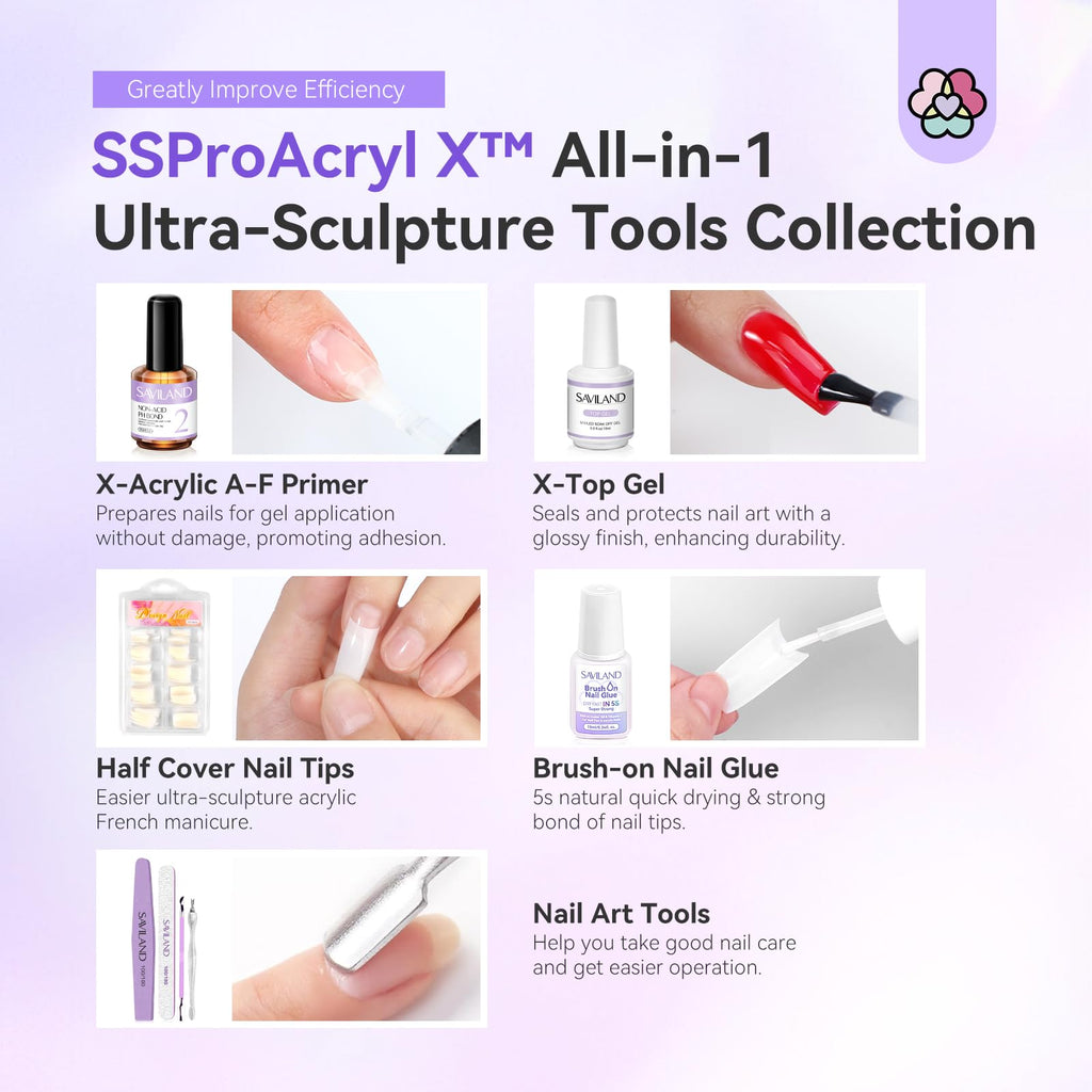 SAVILAND Pro Nail Kit: 30-Day Wear Acrylic System with Electric Drill & Monomer Liquid