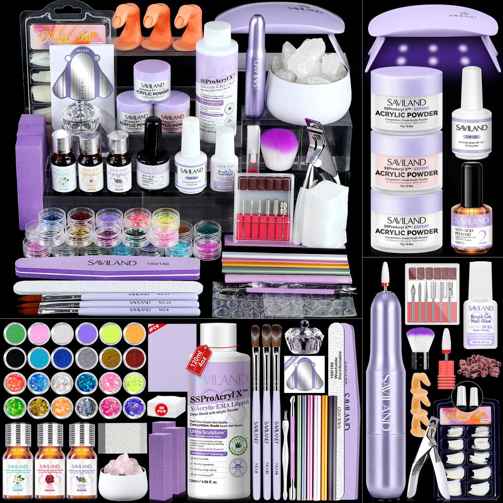 SAVILAND Professional Acrylic Nail Kit with Drill – SSProAcryl X Complete DIY Salon Set