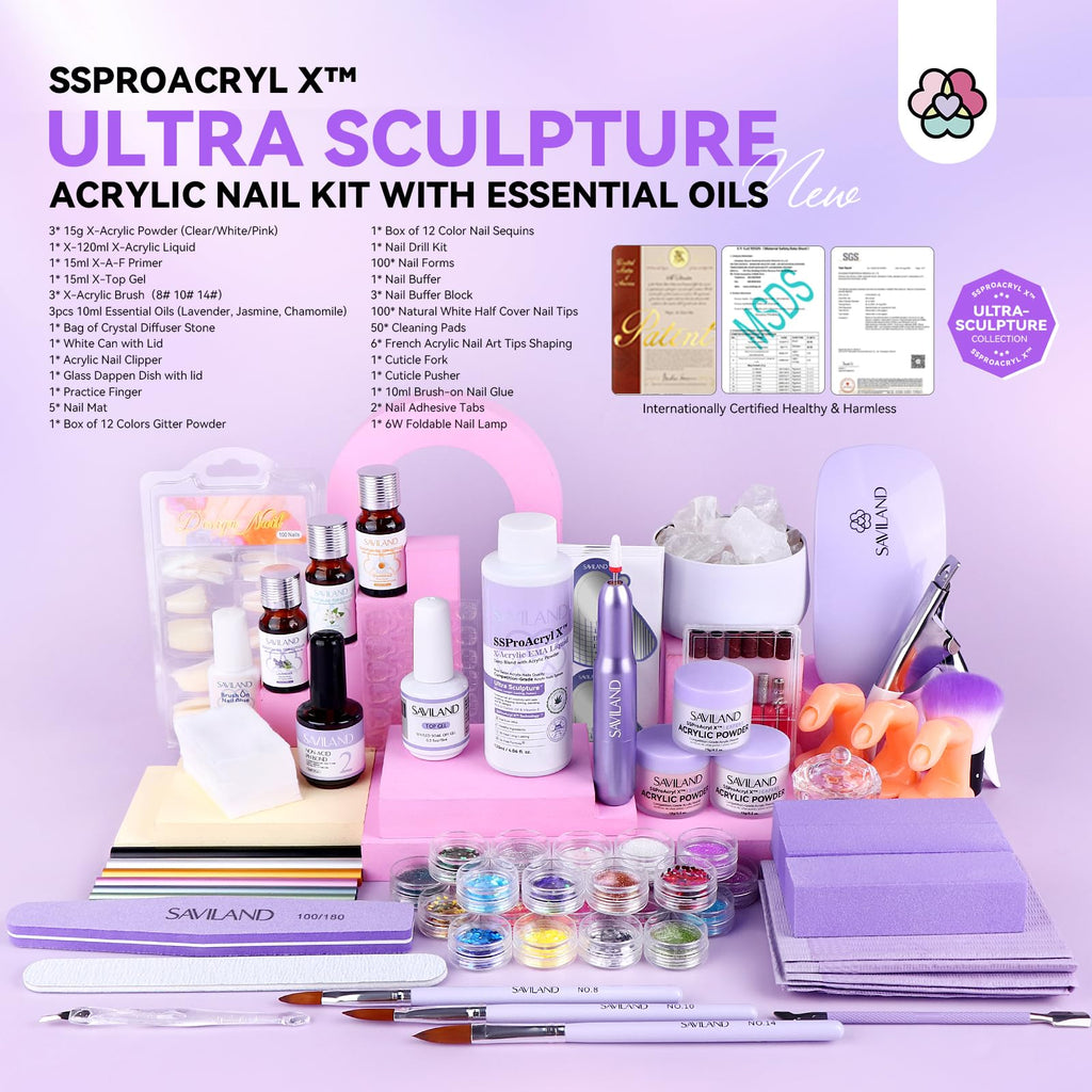 SAVILAND Professional Acrylic Nail Kit with Drill – SSProAcryl X Complete DIY Salon Set