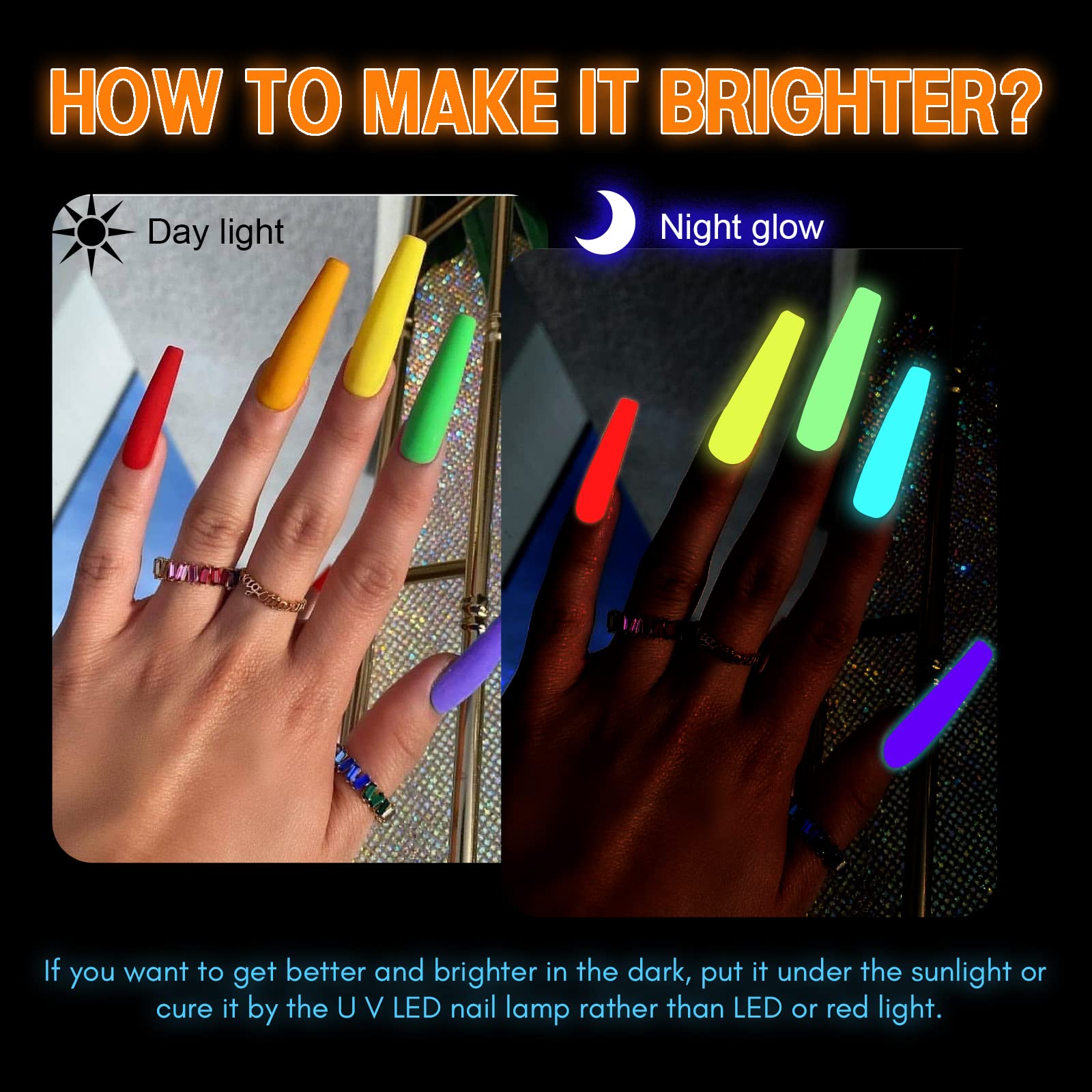 SAVILAND Glow in the Dark Nail Polish Set — 24 Neon Gel Colors, UV Quick-Dry, Reflective Glow