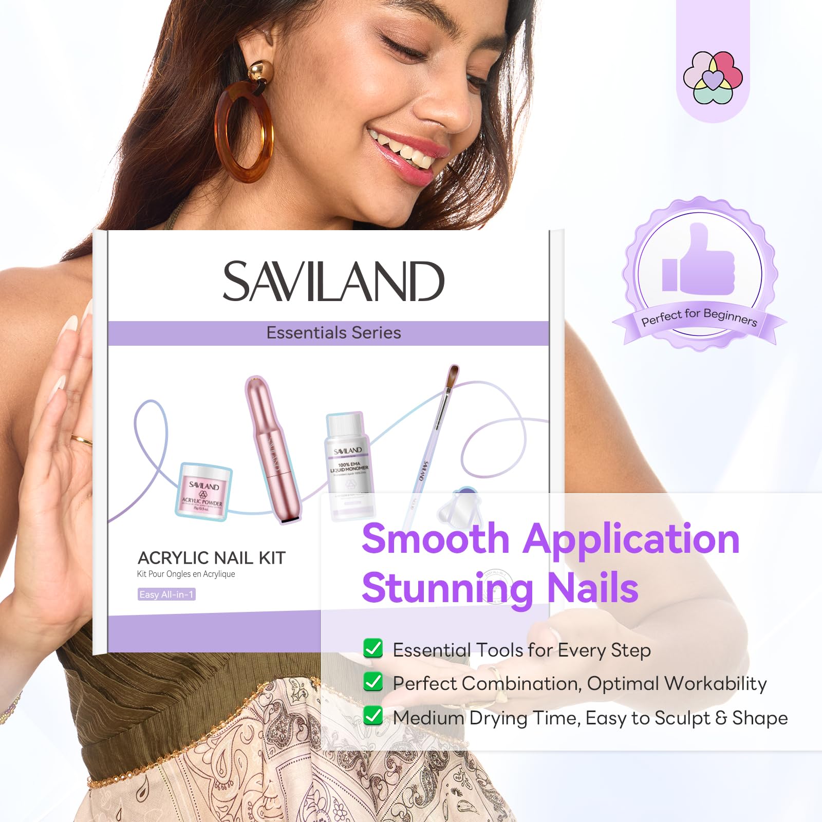 SAVILAND Acrylic Nail Kit with Drill – Beginner Friendly, MMA-Free Monomer & Keratin Powder