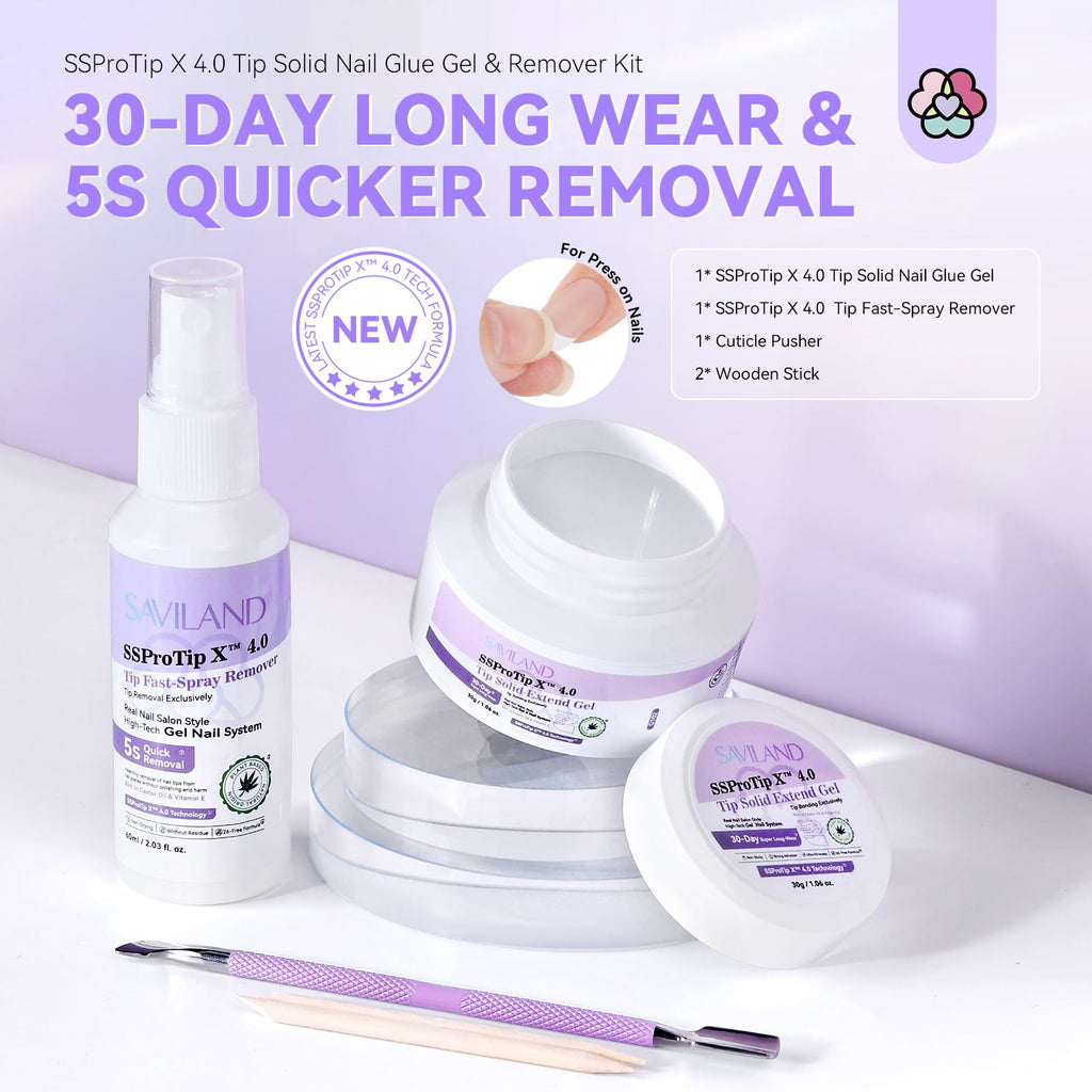 SAVILAND Nail Glue Gel & Remover Kit – Quick Press-On Bond & Removal (30 g)