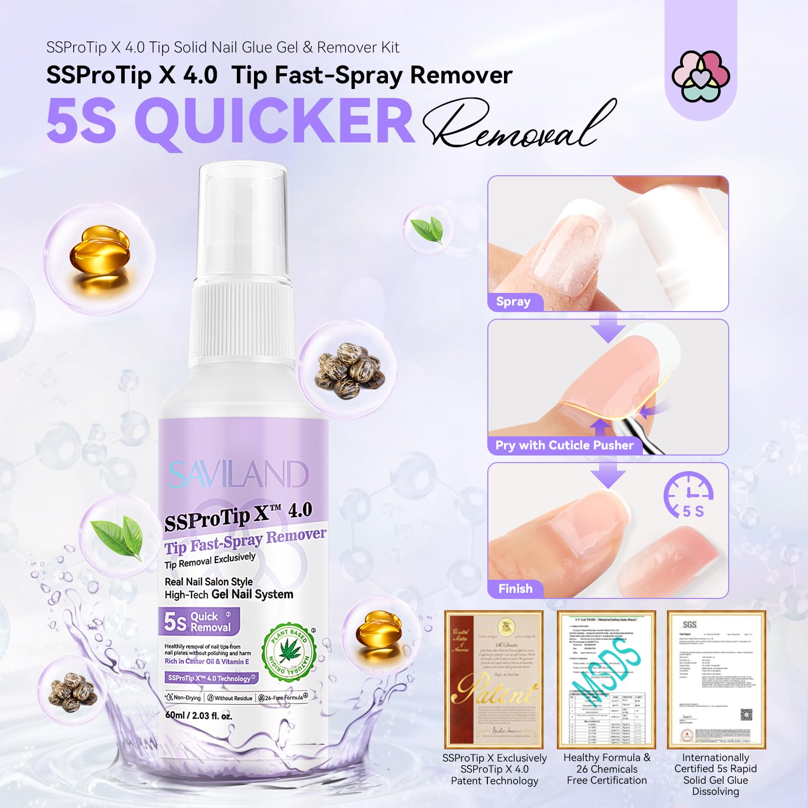 SAVILAND Nail Glue Gel & Remover Kit – Quick Press-On Bond & Removal (30 g)