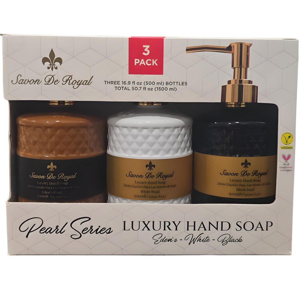 Savon De Royal Luxury 3-Pack Liquid Hand Soap – Jasmine, Musk Vanilla & Vanilla Orange | Refillable Bottles Gift Set