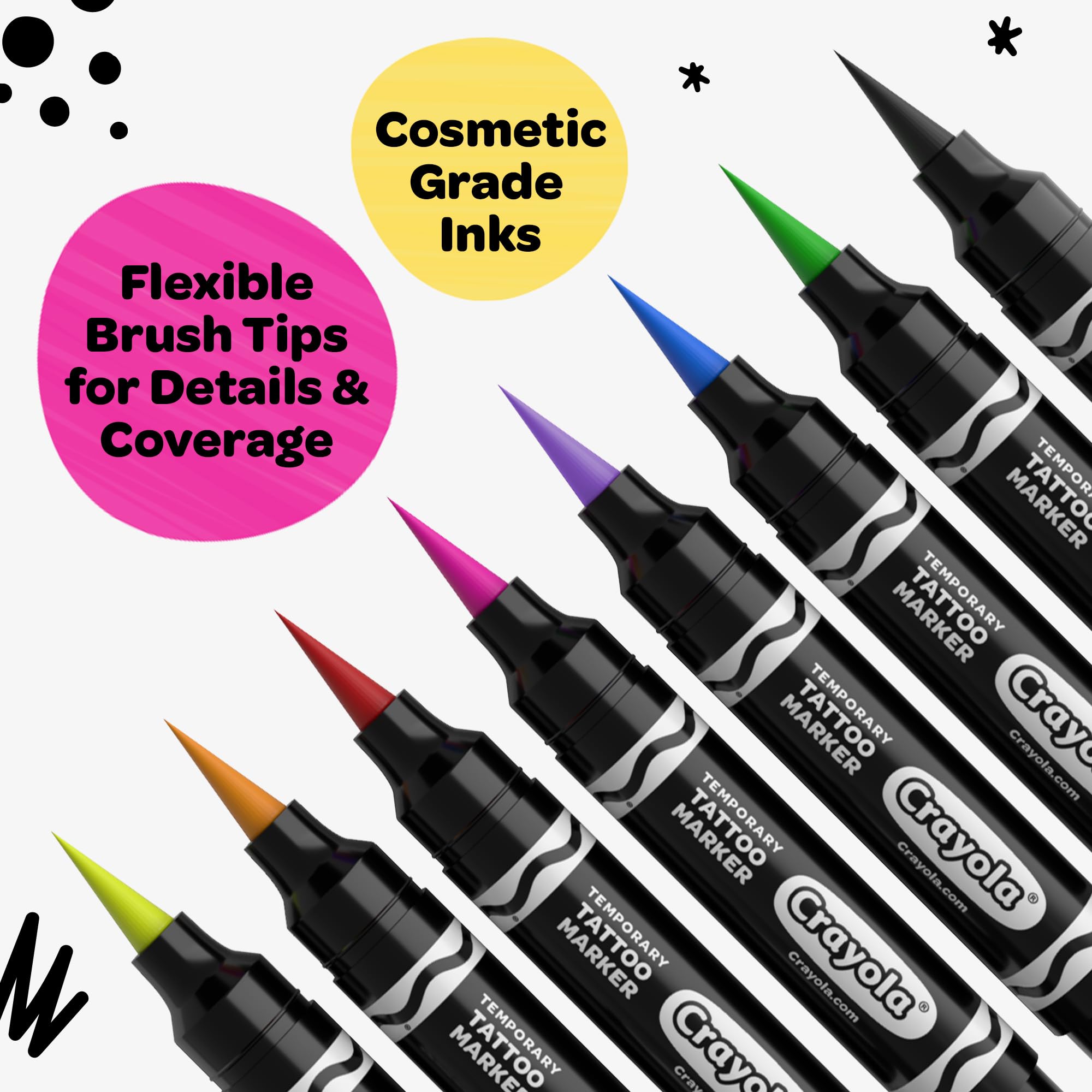 Savvi Crayola 8ct Temporary Tattoo Markers – Skin-Safe Ink, Vibrant Colors, USA Made (1 Pack)