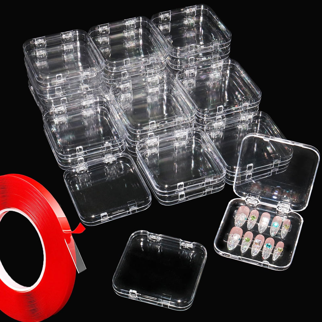 Sawvolker 24-Pack Press-On Nail Storage Box Kit with 10m Adhesive Tape | Transparent Acrylic Display Boxes for Nail Salons