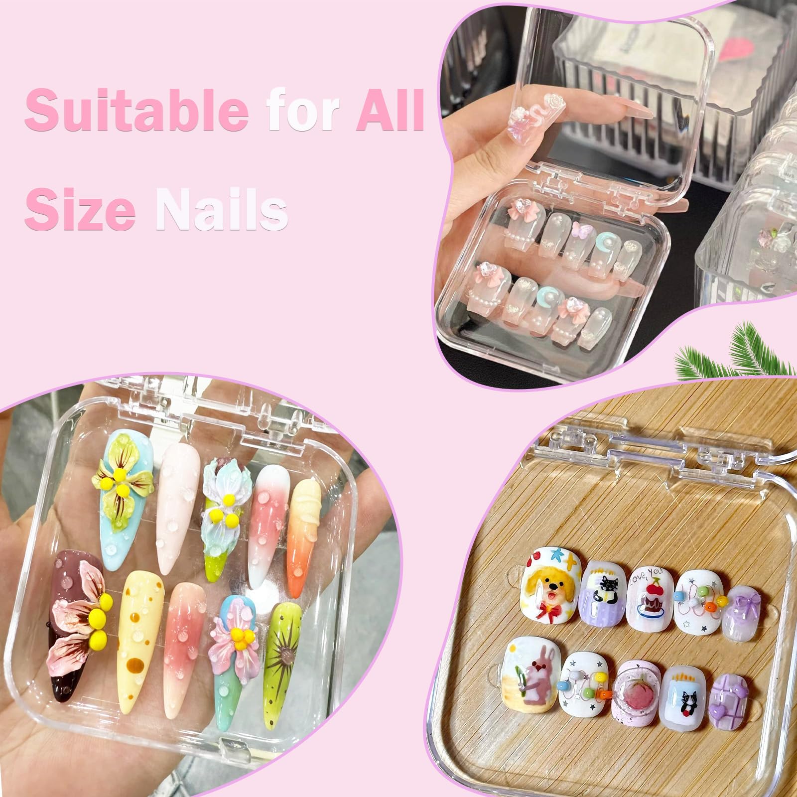 Sawvolker 24-Pack Press-On Nail Storage Box Kit with 10m Adhesive Tape | Transparent Acrylic Display Boxes for Nail Salons
