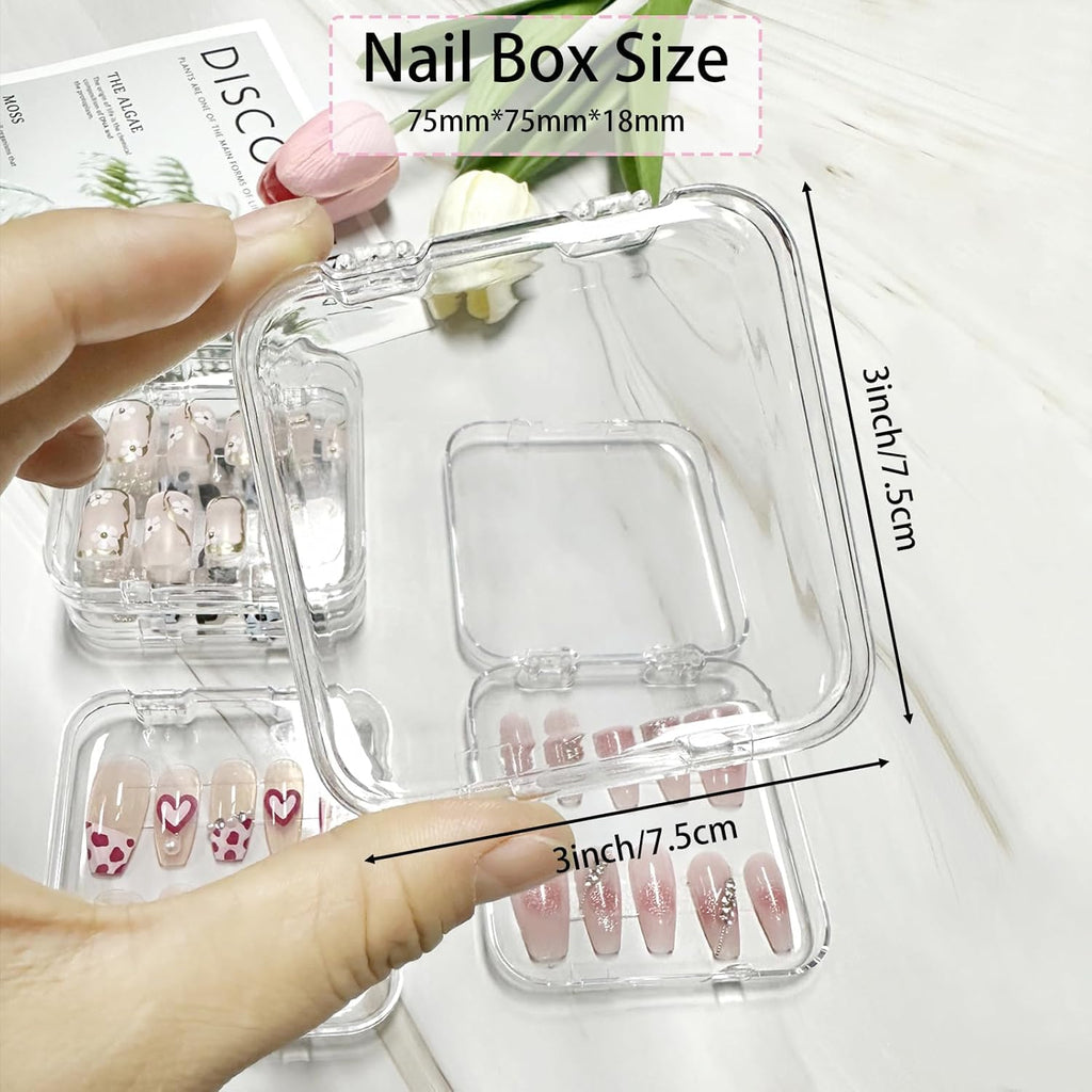 Sawvolker 24-Pack Press-On Nail Storage Box Kit with 10m Adhesive Tape | Transparent Acrylic Display Boxes for Nail Salons