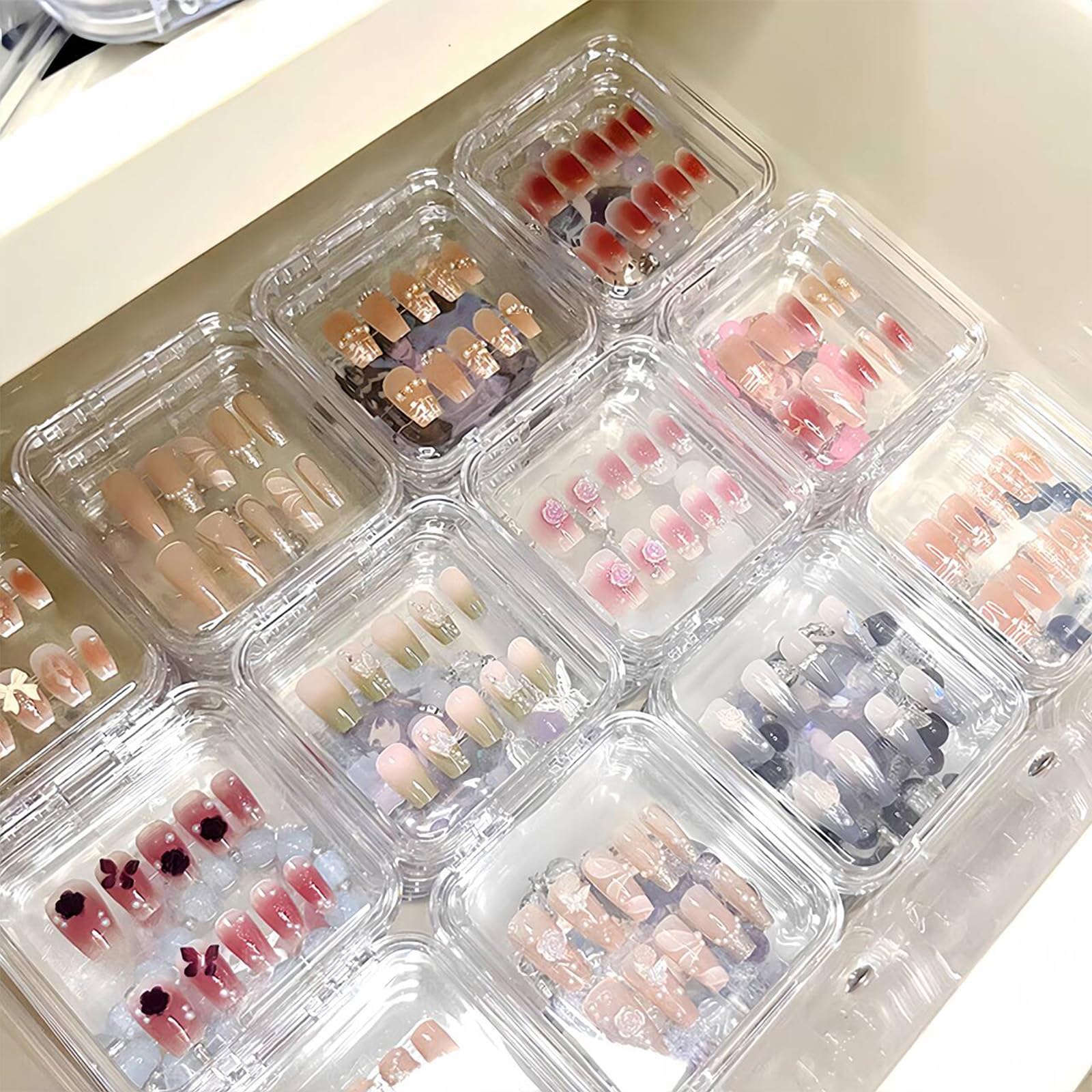 Sawvolker 24-Pack Press-On Nail Storage Box Kit with 10m Adhesive Tape | Transparent Acrylic Display Boxes for Nail Salons